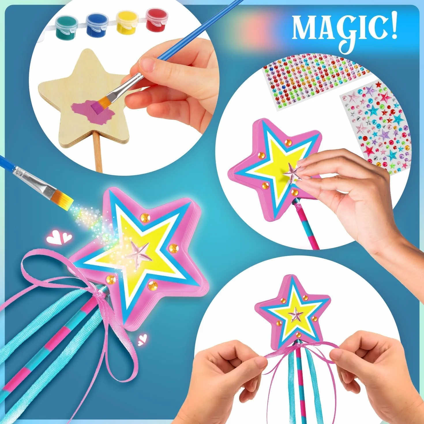 GUOYOU 27 sztuk Magiczna Drewniana Różdżka Księżniczka Różdżka Wróżdżka dla Dzieci Zestaw Rzemiosła Dziewczyny Drewniane DIY Rzemiosło Magiczne Różdżki Wróżki do Malowania