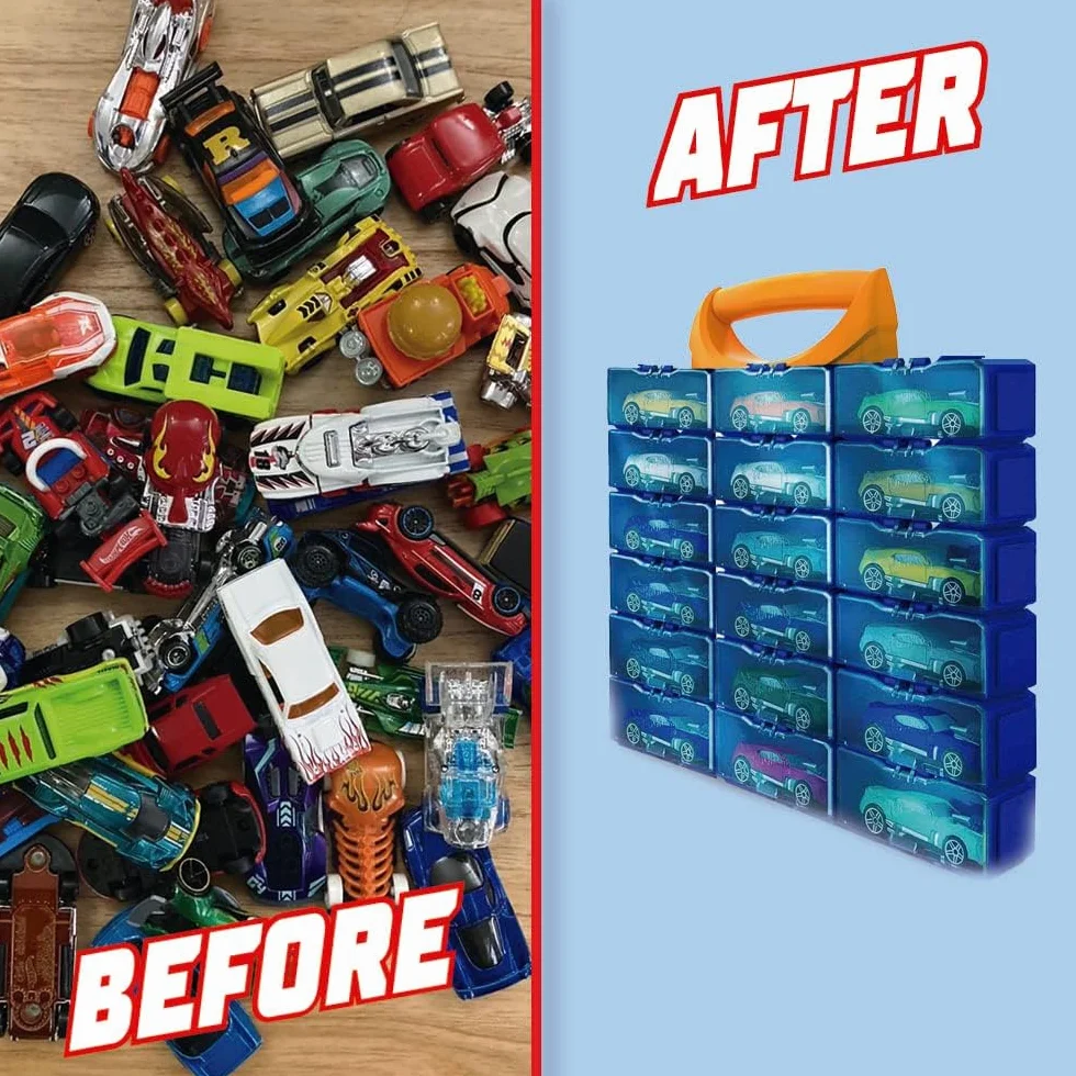 Hot Wheels Etui samochodowe Multibrick na 28 aut, wielokolorowe z uchwytem
