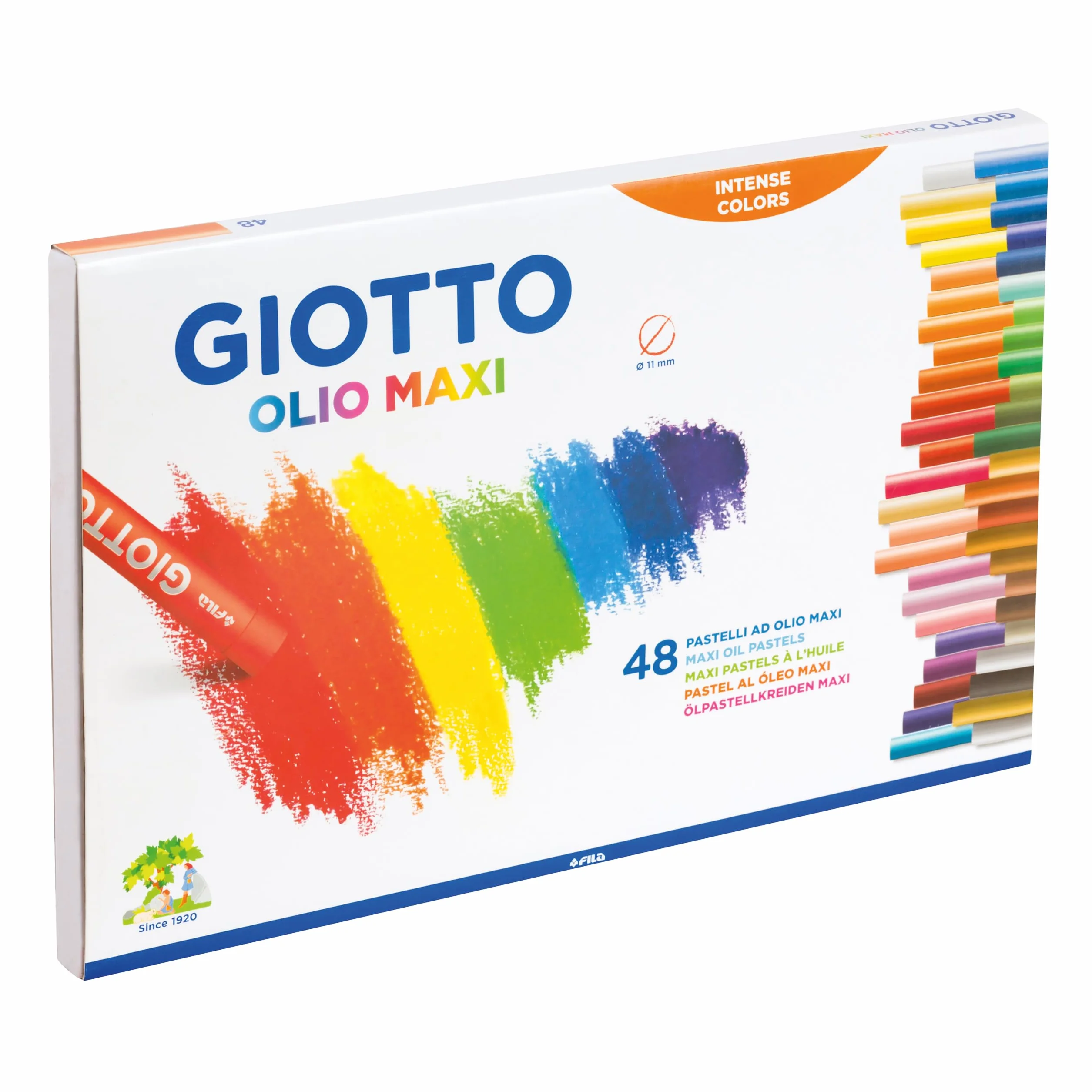 GIOTTO Olio Maxi zestaw pasteli olejnych dla dzieci, 48 różnych kolorów, duże pastele artystyczne, idealne do domu i szkoły