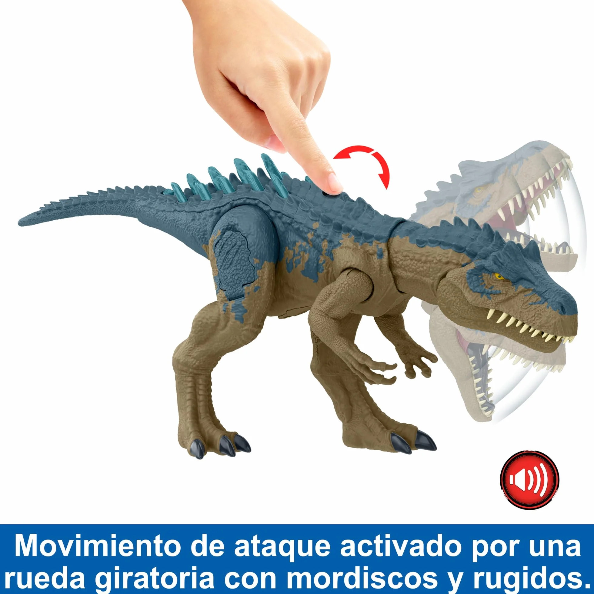 Mattel Jurassic World Straszny Atak Allozaur Figurka dinozaura z atakiem paszczą, rykiem i kolcami aktywowanymi przyciskiem HRX51