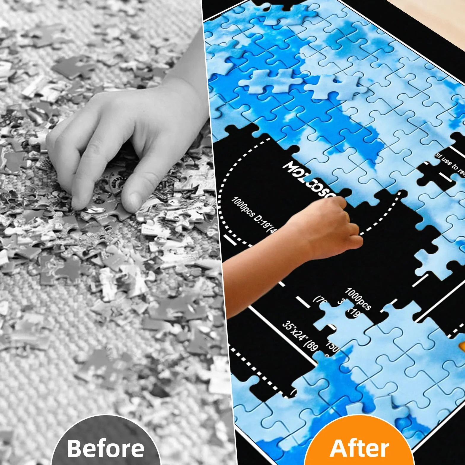 MOZOOSON Mata filcowa do puzzli 2000 sztuk, przenośna i do przechowywania, zwijalna z akcesoriami dla dzieci i dorosłych