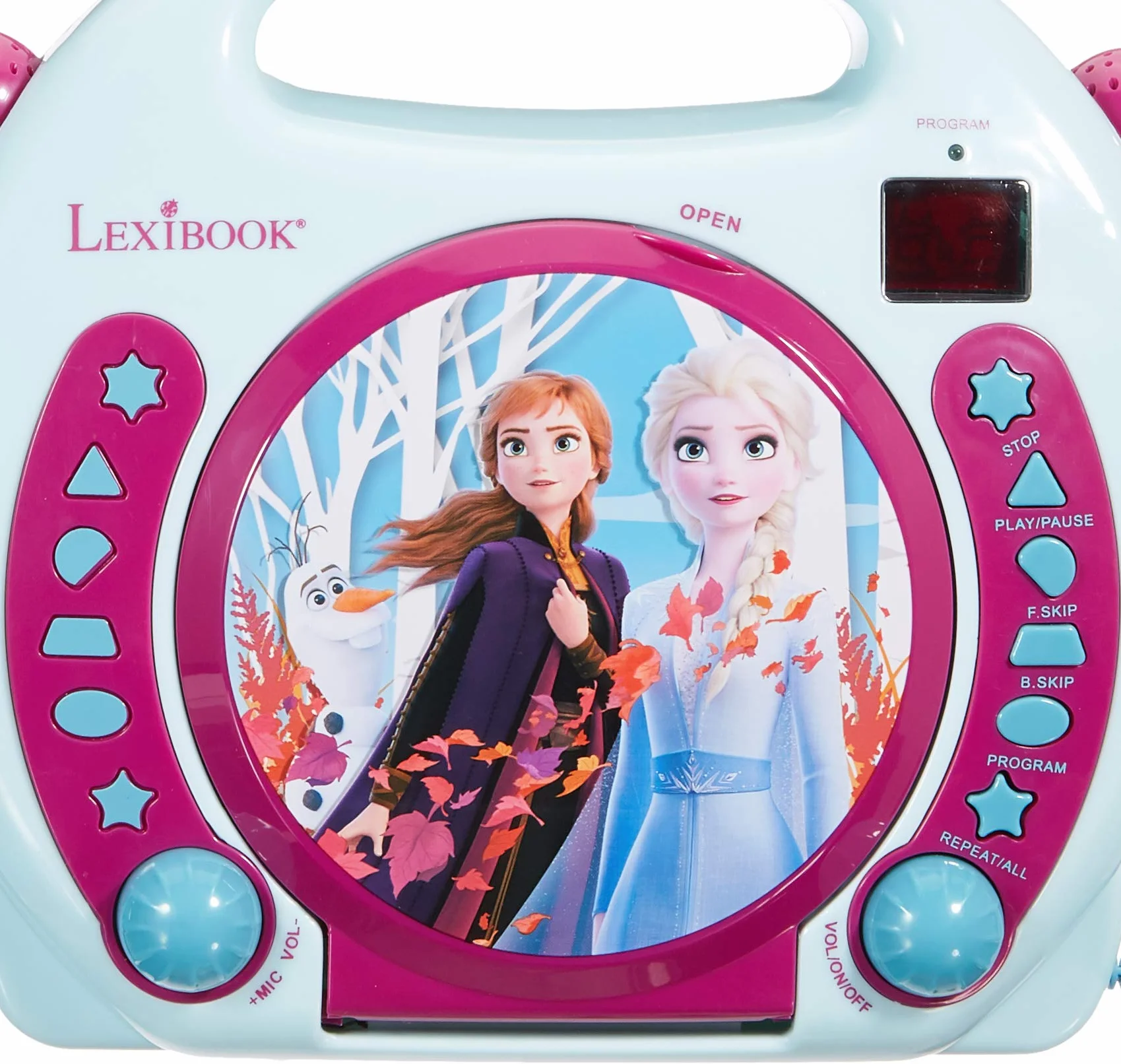 Lexibook Disney Frozen 2, Elsa, Anna & Olaf, Odtwarzacz DC z Mikrofonami, Funkcja Programowania, Gniazdo Słuchawkowe, dla Dzieci, Zasilany Zasilaczem Lub Bateriami, Niebieski, Fioletowy, RCDK100FZ