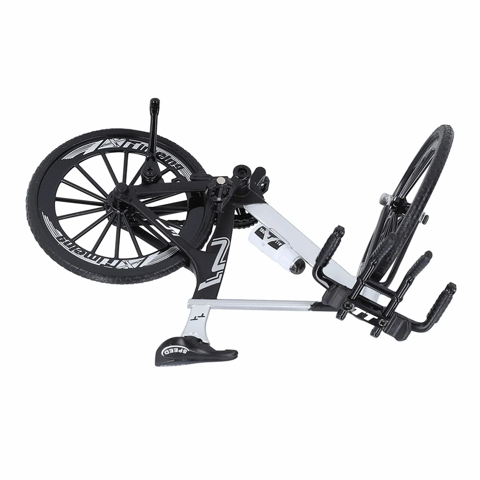 CHICIRIS Model Roweru Wyścigowego, Aluminiowy Rower Wyścigowy z podwójną kierownicą, Przesuwnym Układem Kierowniczym, Metalowa Zabawka Rowerowa dla Dzieci Prezent Urodzinowy (czarny biały)