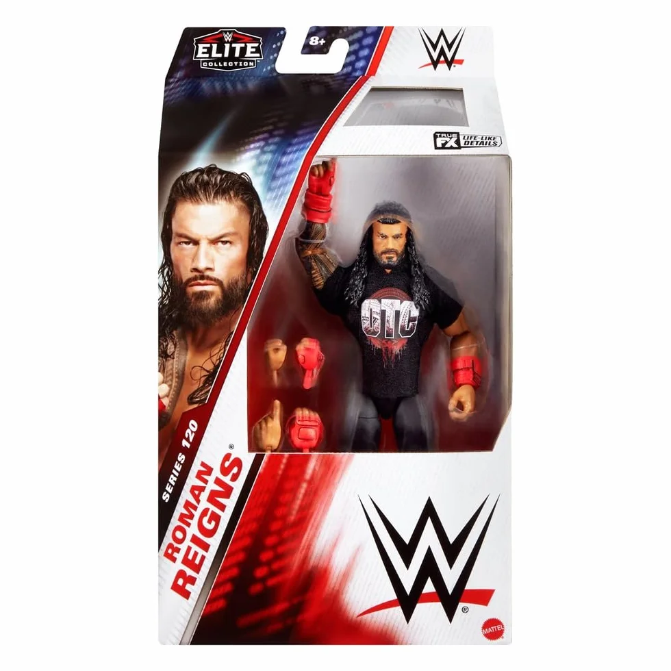 Mattel Mattel WWE Elite figurka akcji i akcesoria, seria #120, artykuł kolekcjonerski, Roman Reigns, ponad 15 cm, z 25 ruchomymi końcówkami i wymiennymi rękami, JCJ30