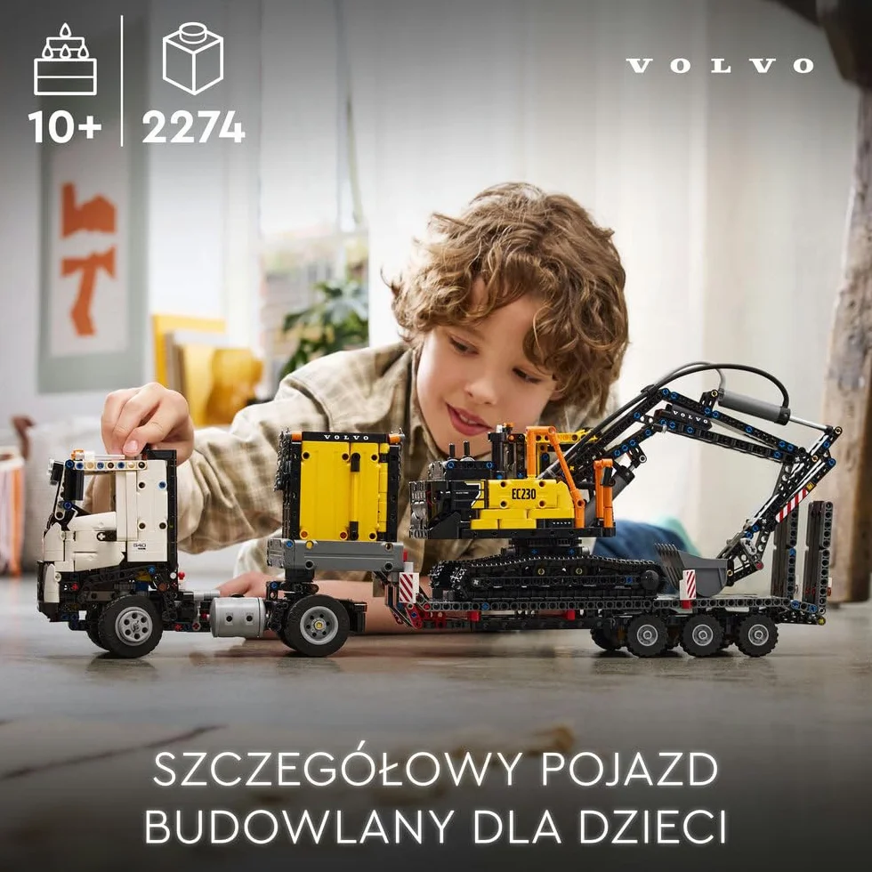 LEGO Technic Ciężarówka Volvo FMX i koparka EC230 Electric, Zabawka dla Dziecka do Zbudowania, Maszyny Budowalne dla Fana Inżynierii, Pomysł na Prezent dla 10-latka, dla Chłopca i Dziewczynki, 42175