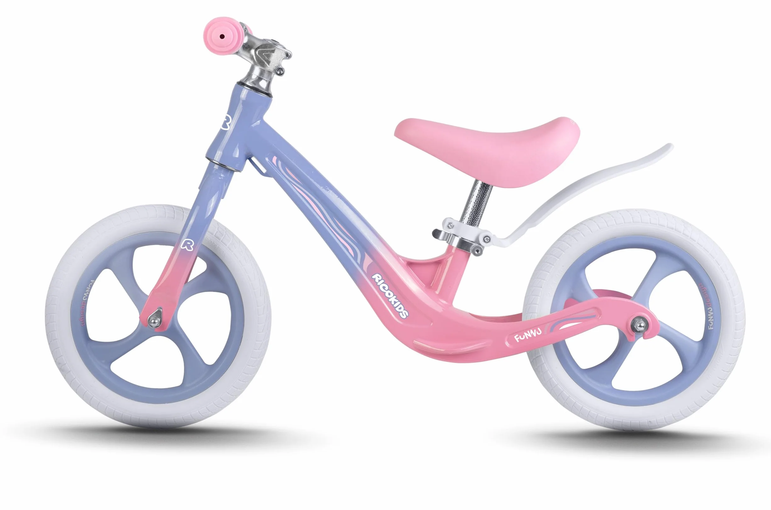 Ricokids Rowerek Biegowy dla Dzieci - Regulowane Siodełko - Opony PU 12'' Odporne na Przebicia - Funnu Niebieski Różowy
