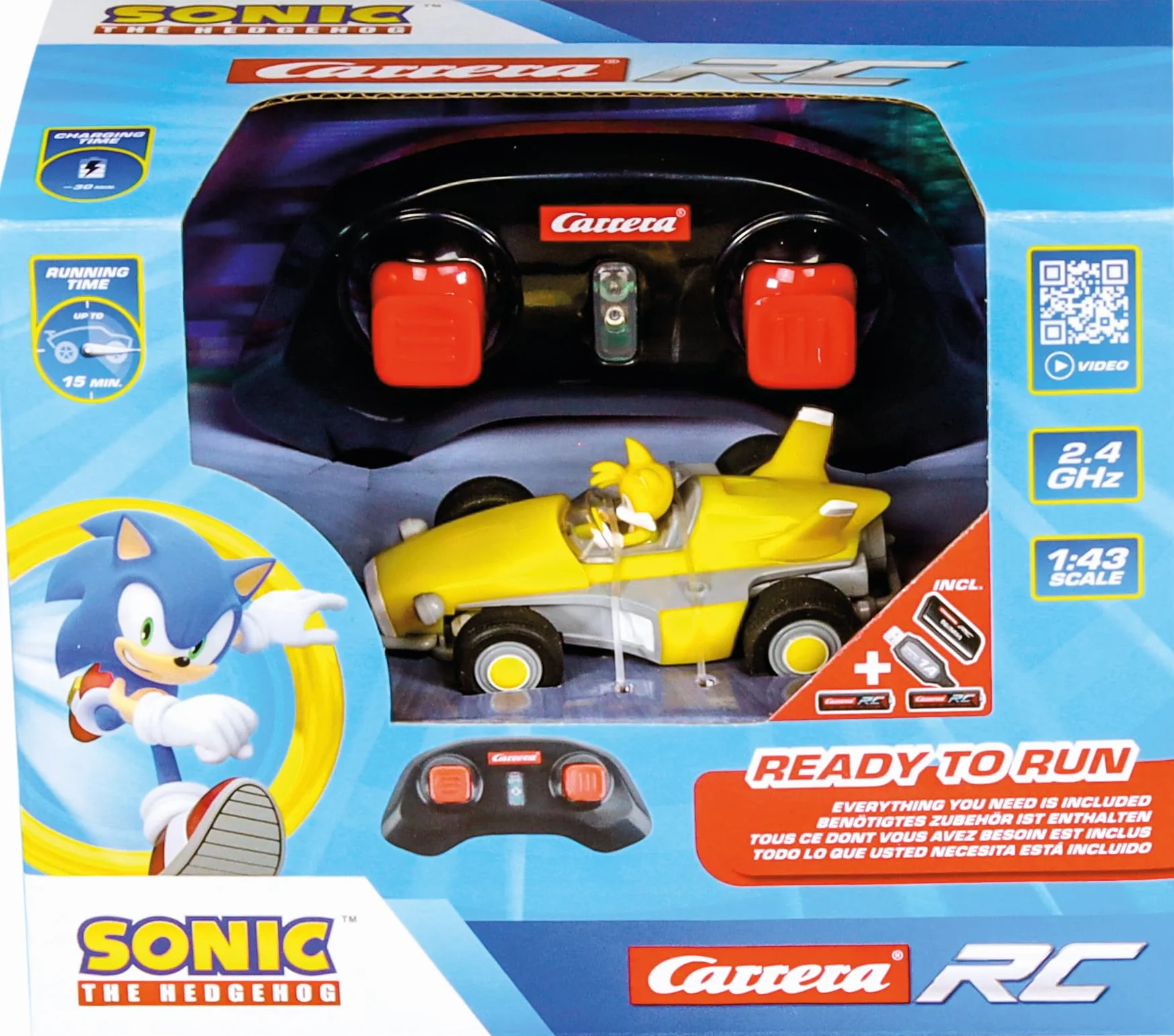 Carrera 370430023 Carrera RC Team Sonic Racing Mini RC 1:43 zdalnie sterowany pojazd oficjalnie licencjonowany autentyczne wzornictwo Sonic Jeż wierne odwzorowanie
