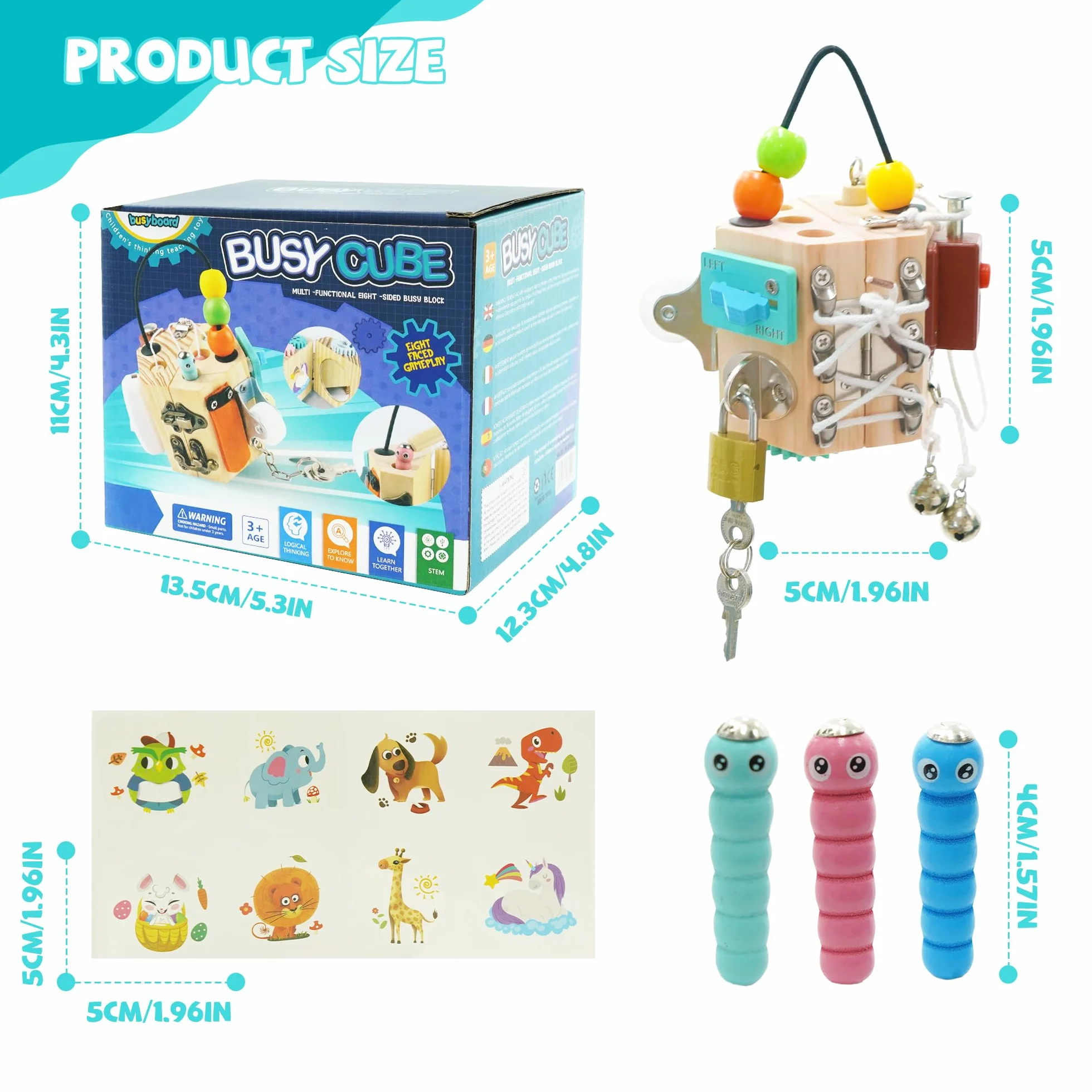 Busy Board Baby Busy Activity Cube|15 w 1 Fidget Cube Kostka Stresowa Przenośna Zabawka Antystresowa, Zabawka Kostka Aktywności, Kostka Motoryczna Montessori Zabawka Edukacyjna dla Małych Dzieci od 3