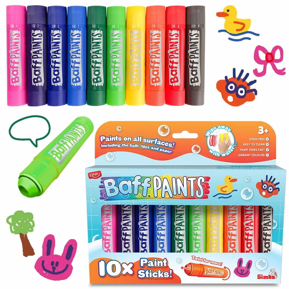 ZIMPLI Kredki do kąpieli Baff Paint Sticks dla dzieci, żywe kolory, nietoksyczne, szybkoschnące