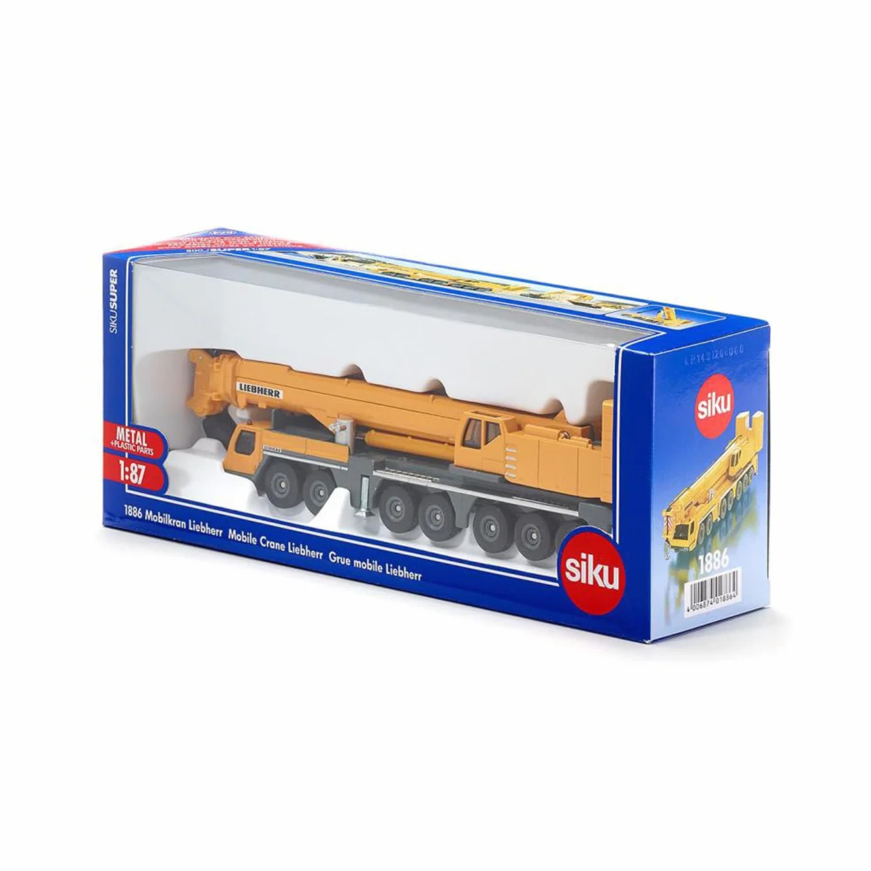 Siku 1886, Żuraw Liebherr, 1:87, Metal,Tworzywo sztuczne, Żółty, Ruchome części