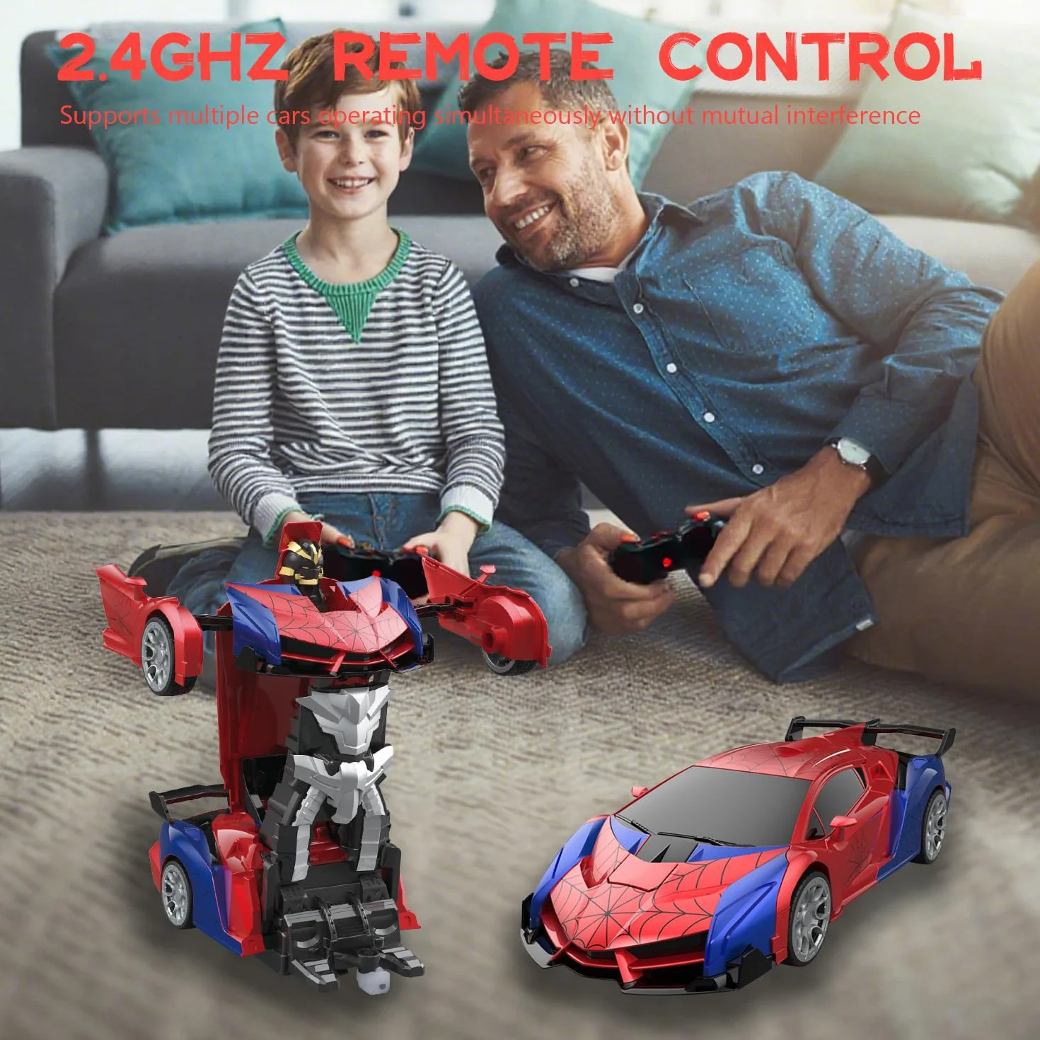 Zabawka samochodowa z pilotem zdalnego sterowania RC Transform SHAREMI od 4 5 6 7 8 9 lat dla chłopców i dziewczynek, 2.4G 360° obrót 2 w 1 robot & samochód z pilotem zdalnego sterowania z pilotem