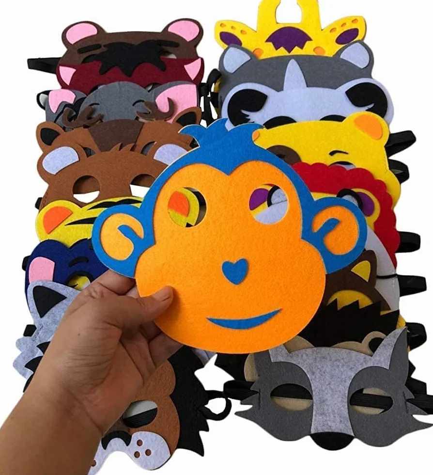 LATERN 30 sztuk masek zwierzęcych z filcu, maski dla dzieci, na imprezę, na imprezę ze zwierzętami, maski cosplay, na Halloween, imprezę, maskaradę, urodziny, motyw dżungli, akcesoria imprezowe