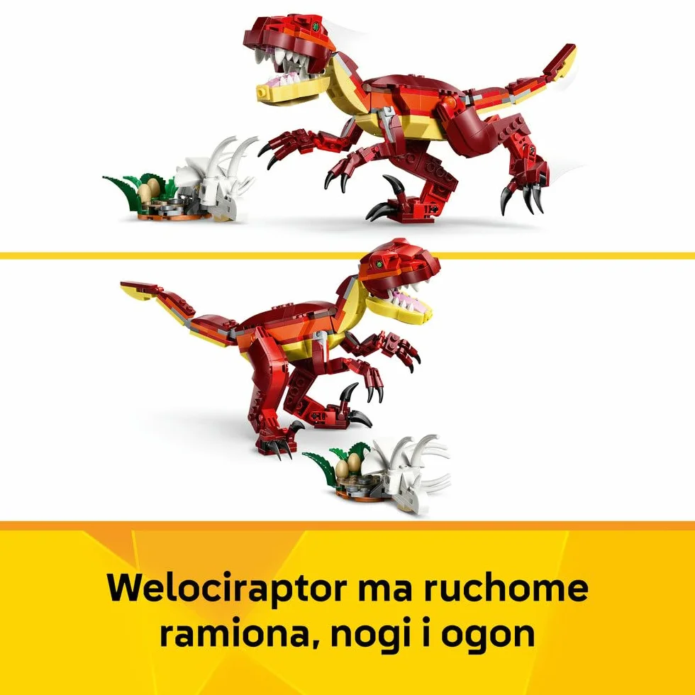 LEGO Creator 3 w 1 Groźny dinozaur, trzy opcje budowania: welociraptor, stegozaur lub pterozaur, zabawka konstrukcyjna dla chłopca i dziewczynki, prezent dla dzieci w wieku od 8 lat 31379