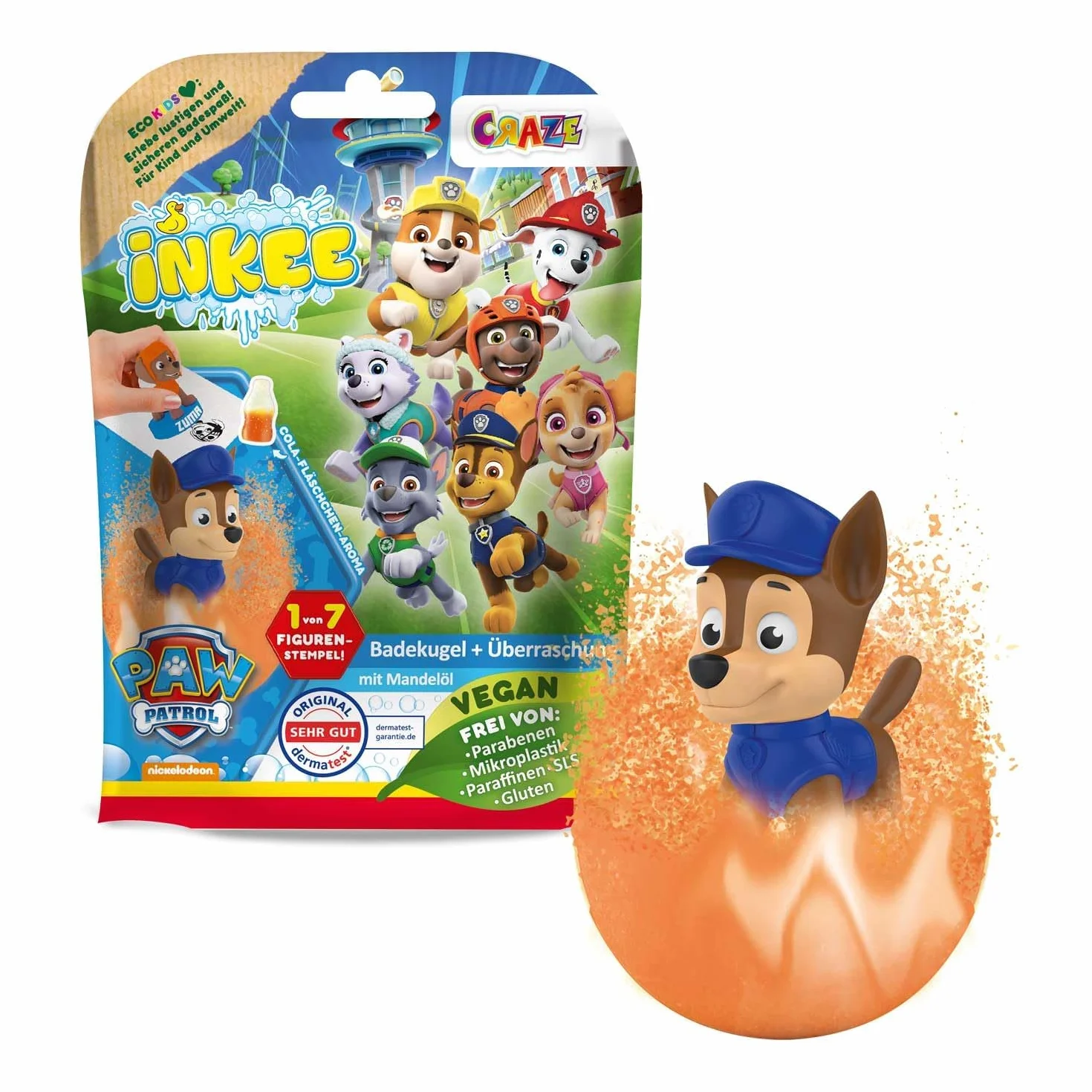 INKEE Surprise Paw Patrol – Bomby do Kąpieli dla Dzieci z Niespodzianką z Aromatem Gumy Cola, Psi Patrol Zabawka do Wanny od 3 Lat, 8 Sztuk