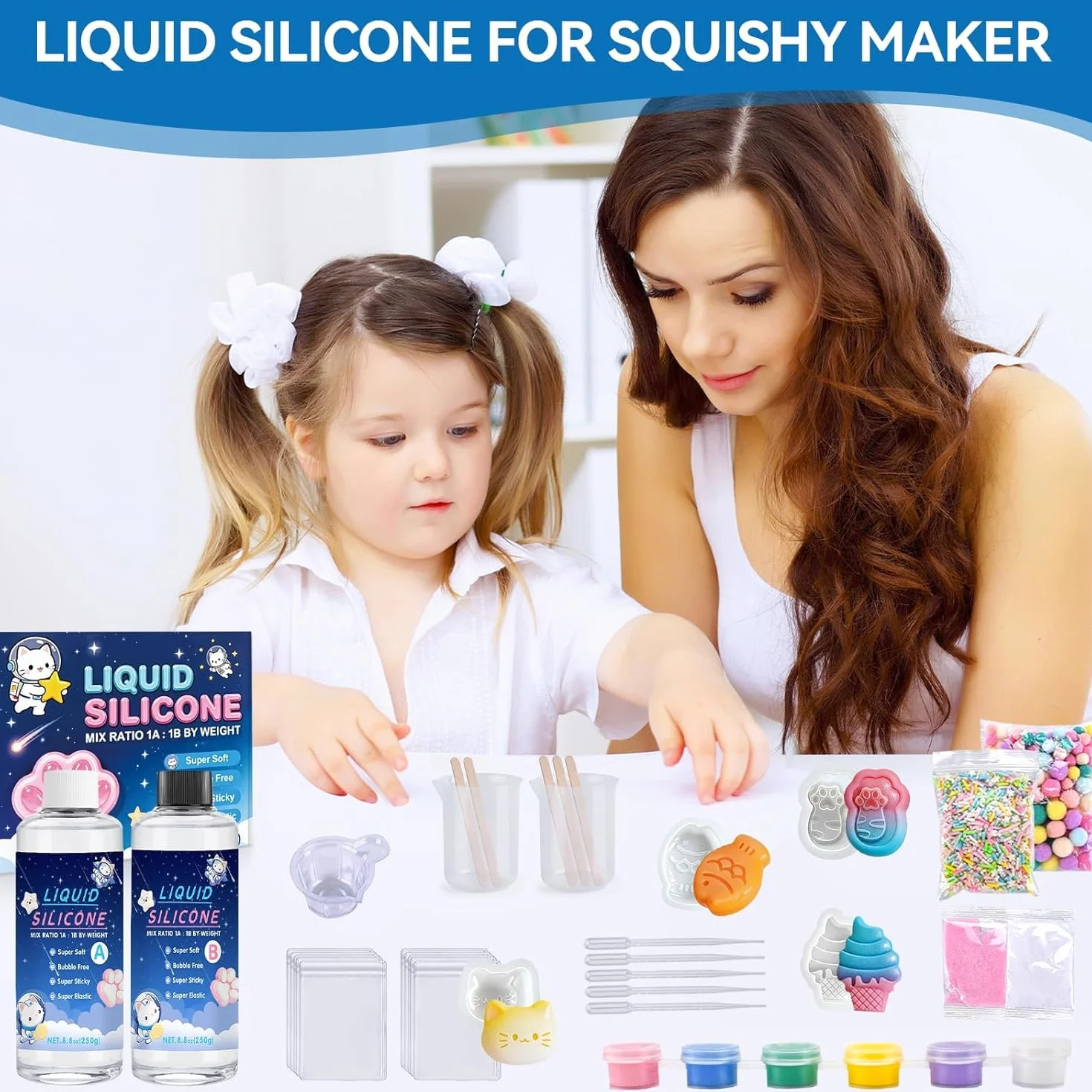 Płynny silikon do zestawu DIY Taba Squishy, ciekły kauczuk silikonowy A+B 1:1 do Squishy Maker, kreatywny zestaw DIY, prezent antystresowy