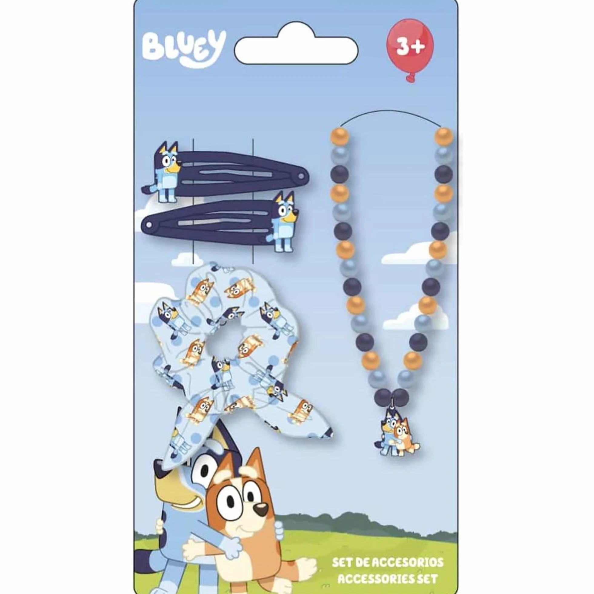 Bluey Children's Beauty Set - Niebieski i Różowy - Pełny zestaw - W zestawie Pęcherz z kokardką, kołnierzem i 2 spinkami do włosów - oryginalny produkt zaprojektowany w Polsce