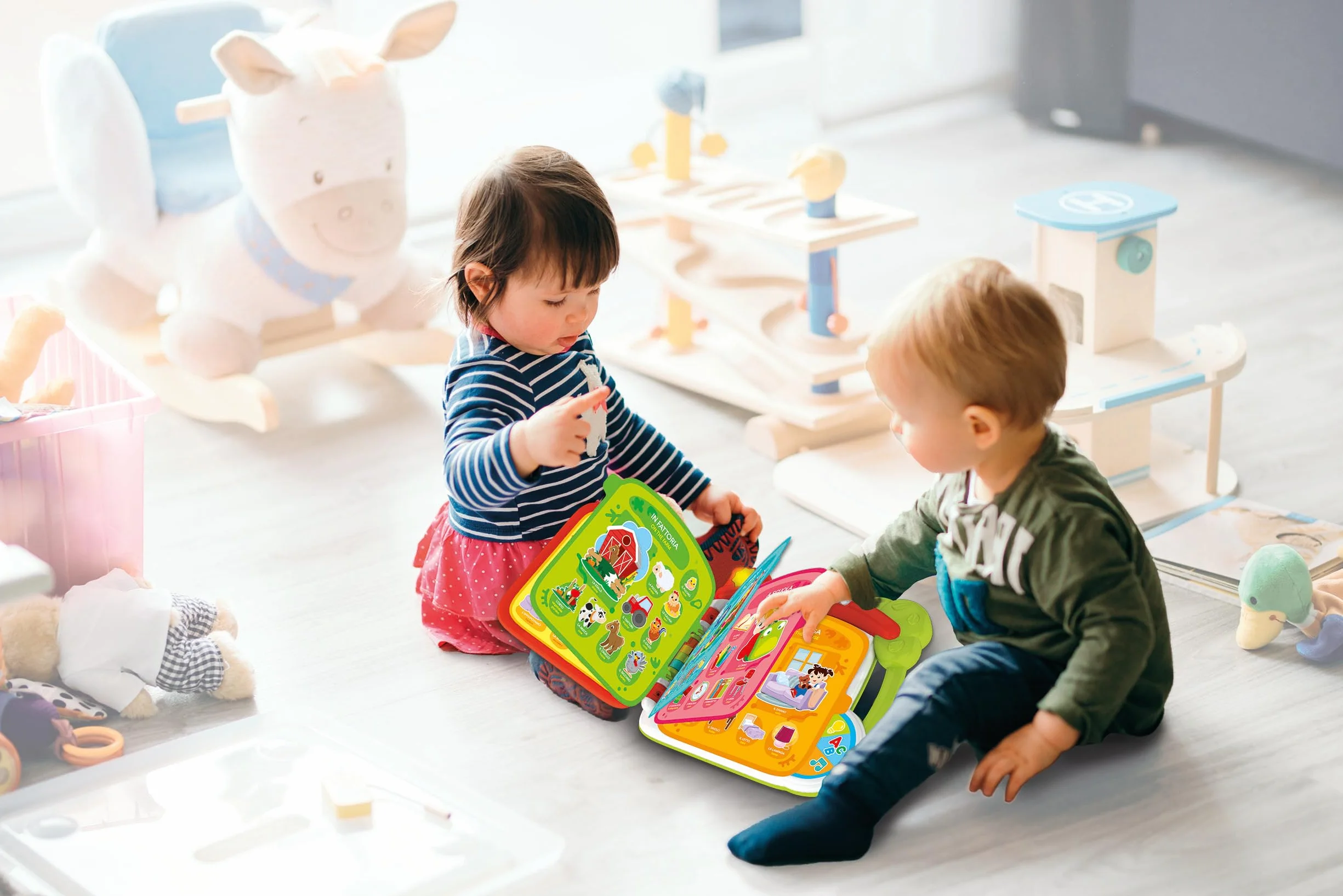 Clementoni Baby Discover the world in 100 worlds - interactive book 1 year electronic speaking, edukacyjna dwujęzyczna książka dla dzieci, dwujęzyczny dźwięk dotykowy, nauka włoskiego i angielskiego,