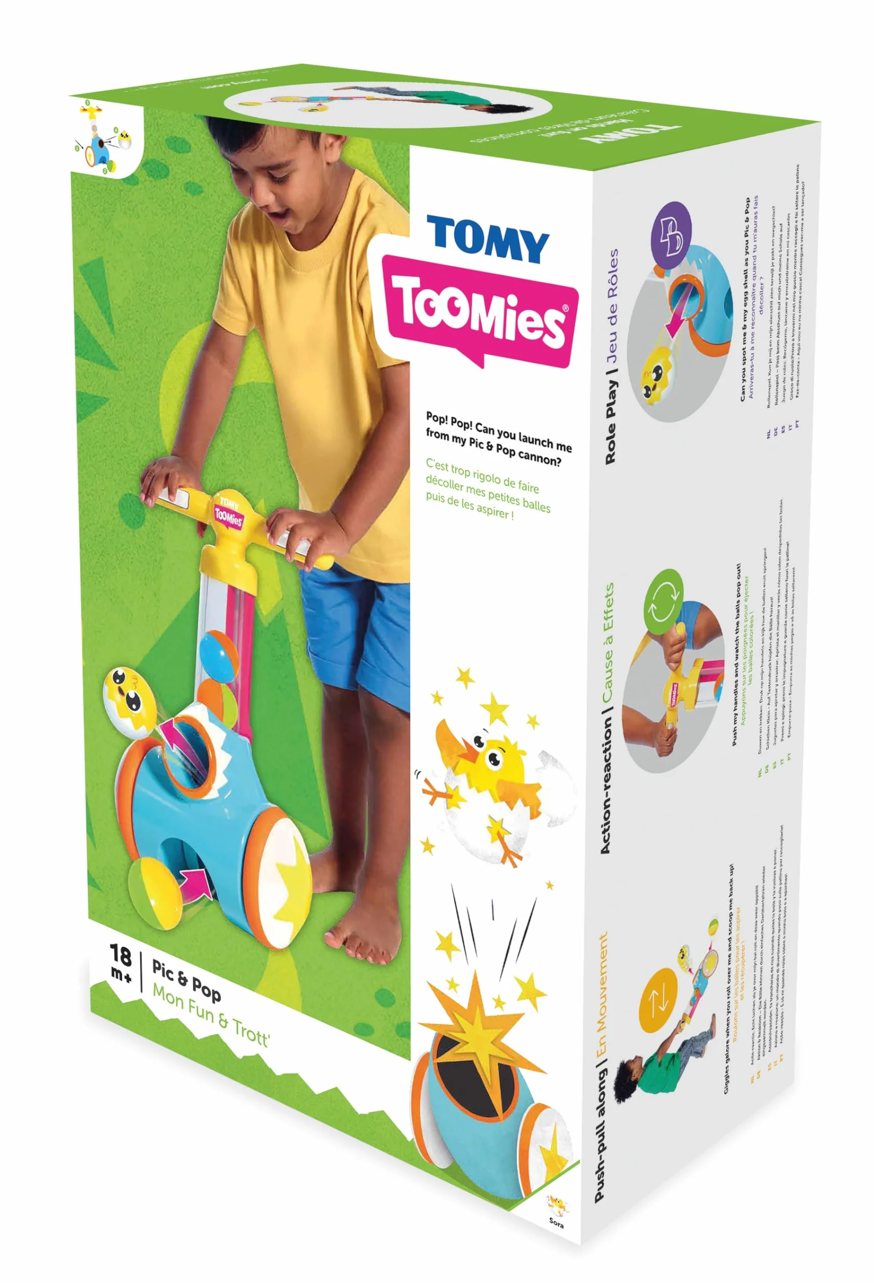 TOMY Toomies Pic and Pop Push Along Baby Toy, Toddler Ball Popper With Ball Launcher And Collector, Suitable For 18 Months, 2 and 3 Year Old Boys and Girls