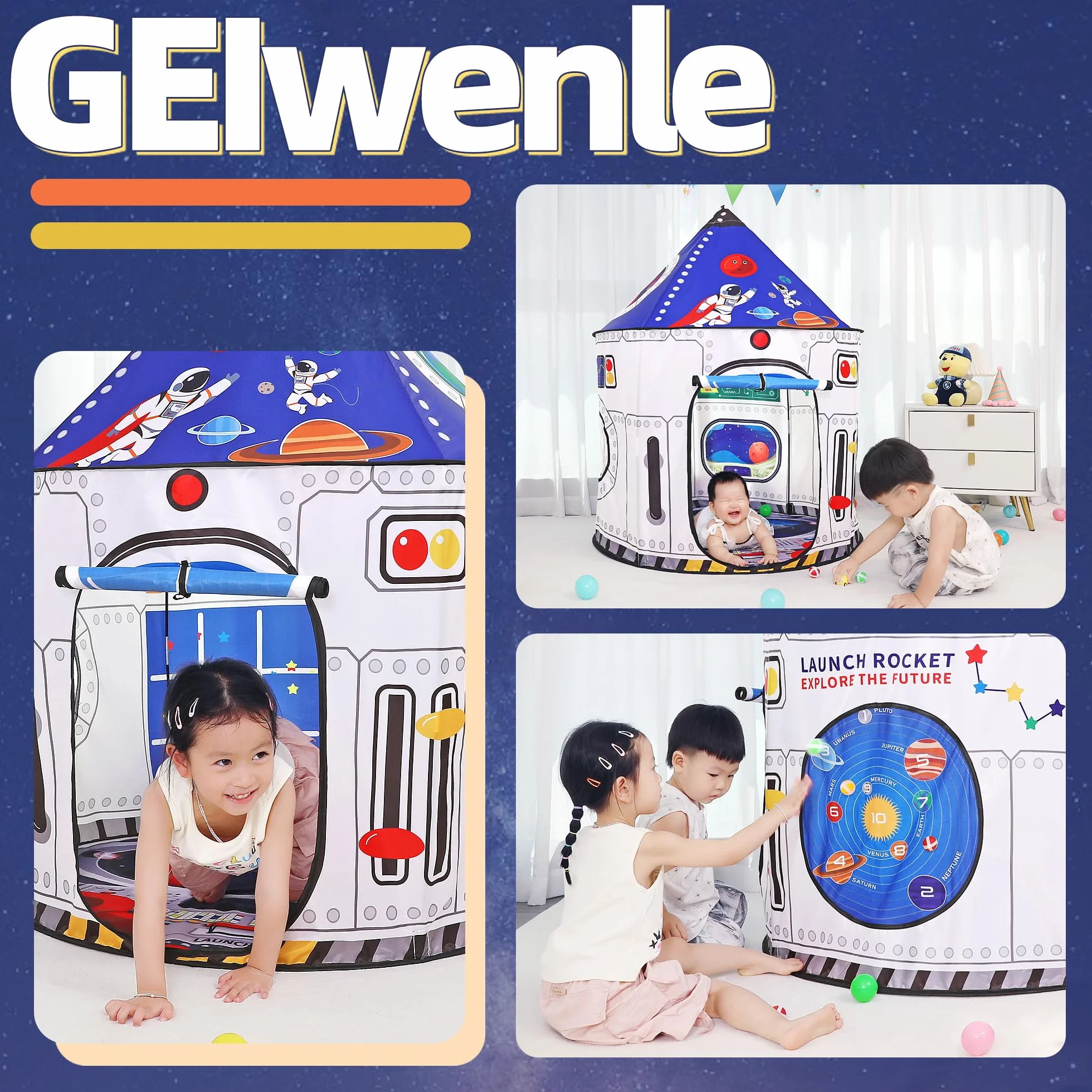 Namiot rakietowy dla dzieci, namiot do zabawy wewnątrz na zewnątrz, domek do zabawy, pokój zabaw rakietowy kosmiczny, astronauta dla chłopców dziewcząt, składany domek,zamek, dla dzieci prezent na