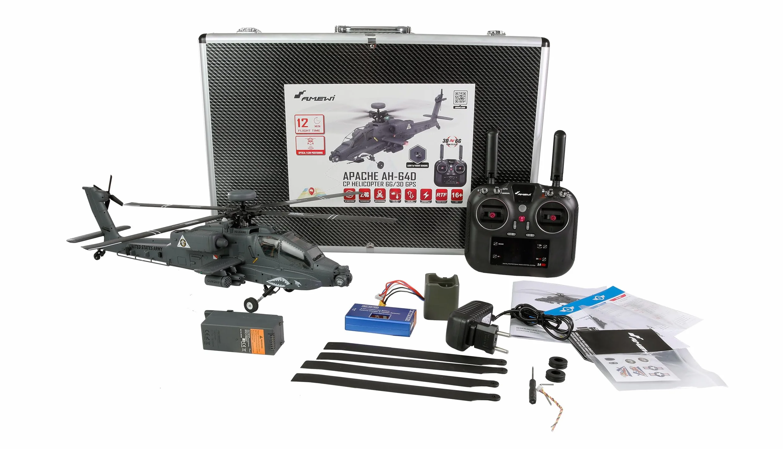 Amewi Apache AH-64D CP helikopter 6G/3D GPS RTF RC zdalnie sterowany, oliwkowa zieleń