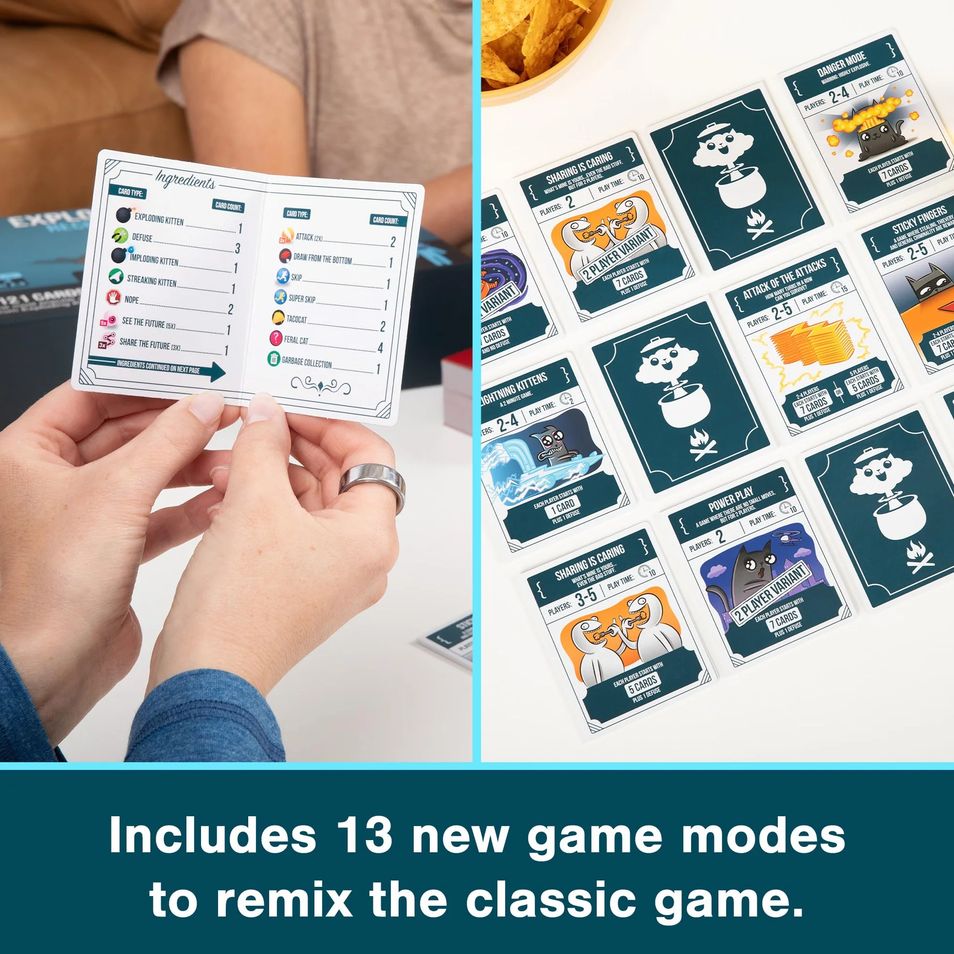 Exploding Kittens Recipes for Disaster - The Ultimate Collection With 13 New Ways To Play, 2-5 Players - Ages 7+, Adults and Kids Card Game, Great For Family Gatherings, Game Night