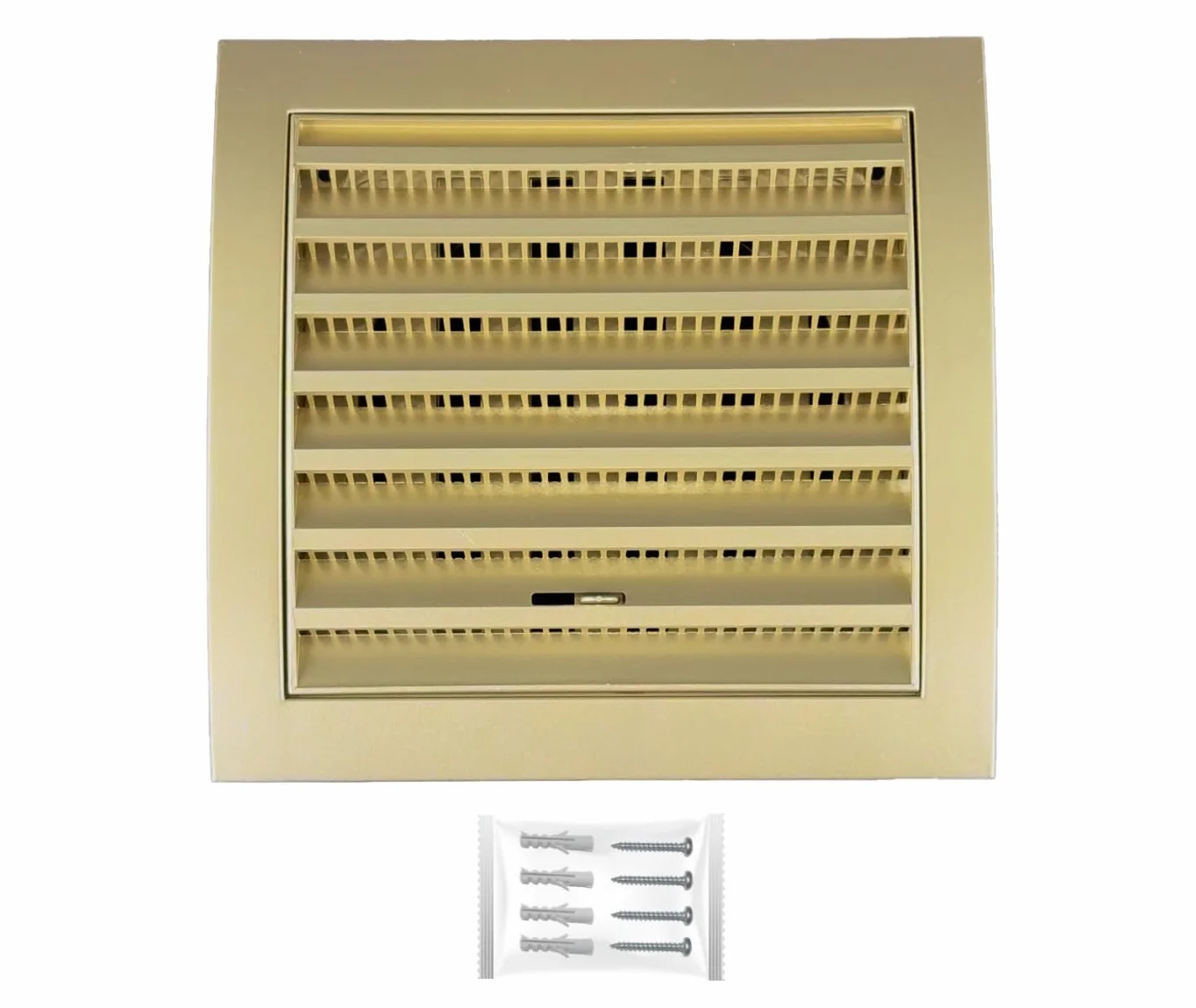 H&C VENT Kratka wentylacyjna, prostokątna, złota, 190 x 190 mm, Ø 150 mm, z suwakiem, ochrona przed owadami, z tworzywa sztucznego, ochrona przed warunkami atmosferycznymi, osłona na zewnątrz – kratka
