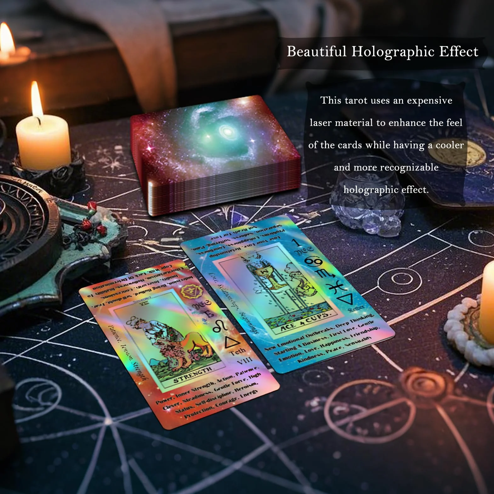 Smoostart holograficzny Tarot dla początkujących ze znaczeniami, z przewodnikiem, słowami kluczowymi, elementem, planetą, zodiakiem, czakrami, tak lub nie, ton muzyczny, numerologia, alfabet hebrajski