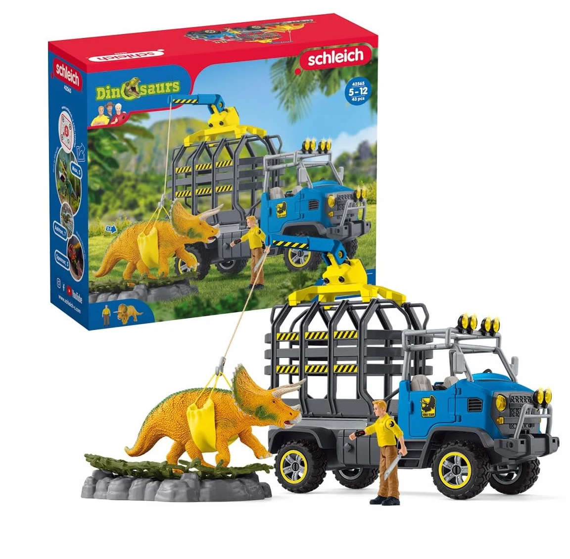 schleich DINOSAURS | Misja Transportu Dinozaurów 42565 | zestaw z figurkami, wieloma funkcjami i licznymi akcesoriami | prezent dla dziewczynek i chłopców | zestaw do zabawy od 5 lat | 43 elementów
