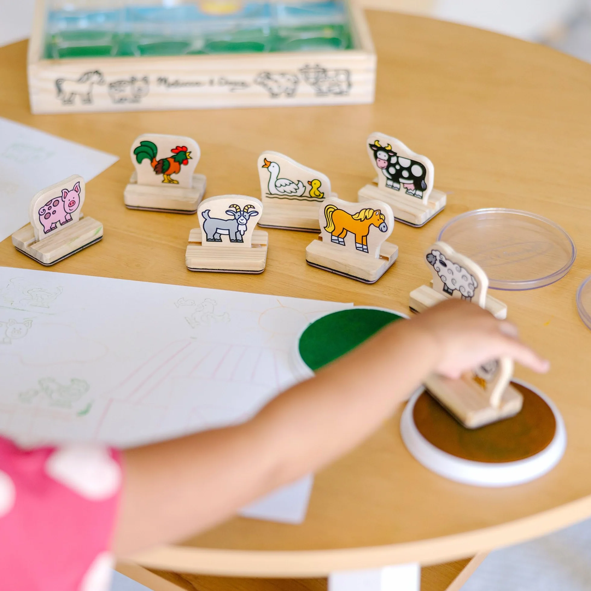 Melissa & Doug My First Wooden Stamp Set Farm Animals Drewnianych Pieczątek 8 sztuk Wielokolorowy