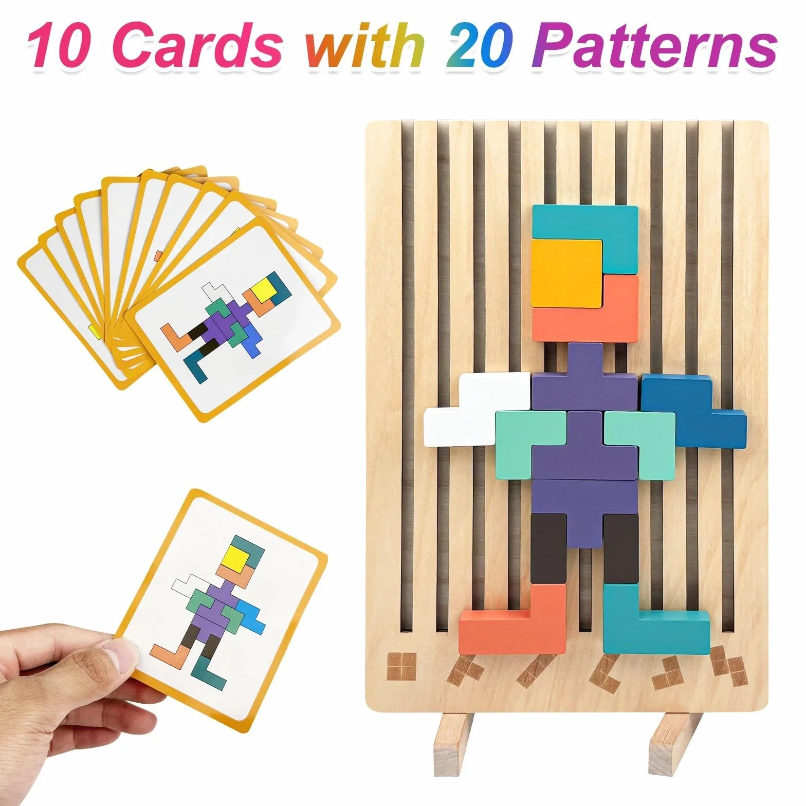 Drewniane puzzle Tetrs, geometryczne bloki