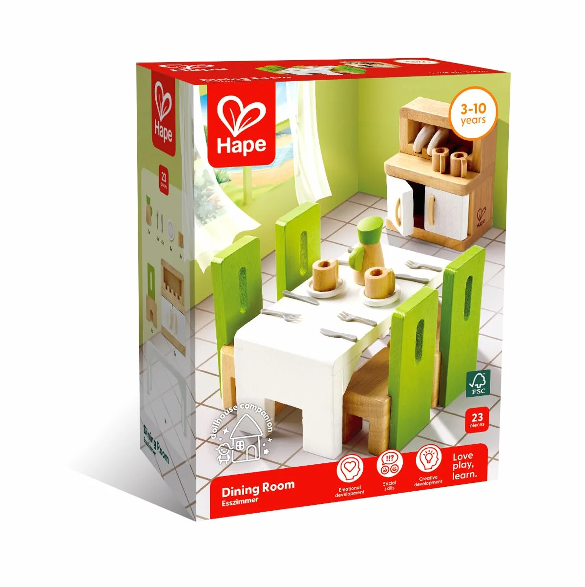 Hape E3454 Dining Room Wooden Dolls House Accessories