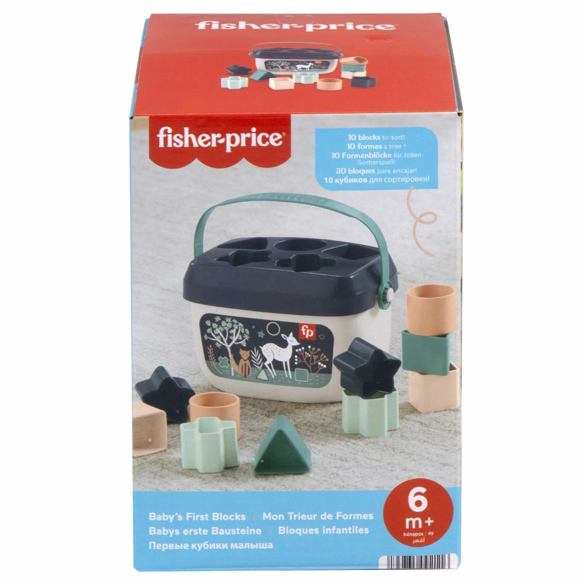 Fisher-Price Pierwsze klocki malucha (Nocny las), zestaw 10 klocków do układania i sortowania, dla niemowląt od 6 miesiąca życia, HJP20