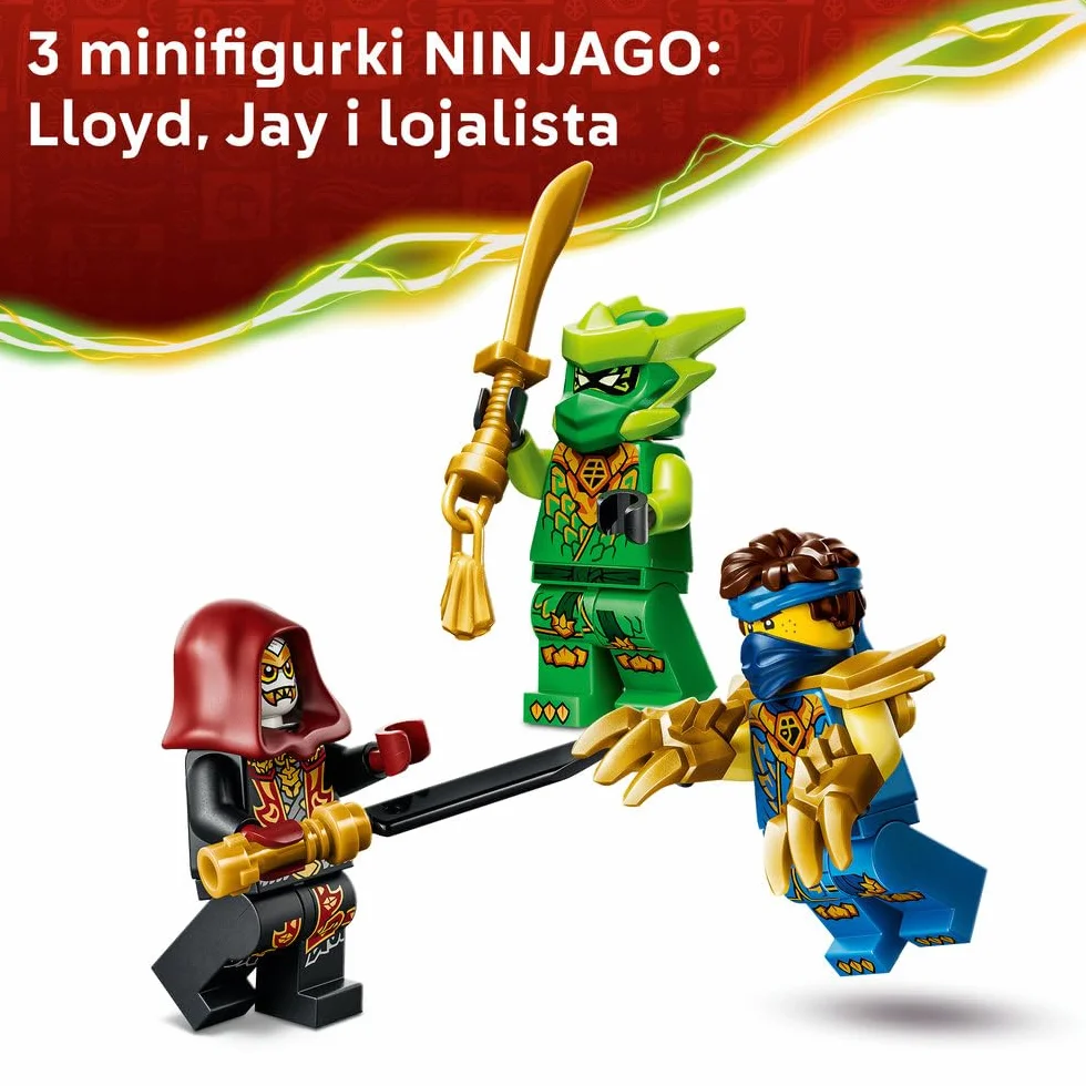 LEGO NINJAGO Smoczy mech Lloyda — zestaw bitewny, zabawka konstrukcyjna, klocki dla chłopca lub dziewczynki, ruchoma figurka mecha i trzy minifigurki ninja, prezent dla dziecka od 6 lat 71862