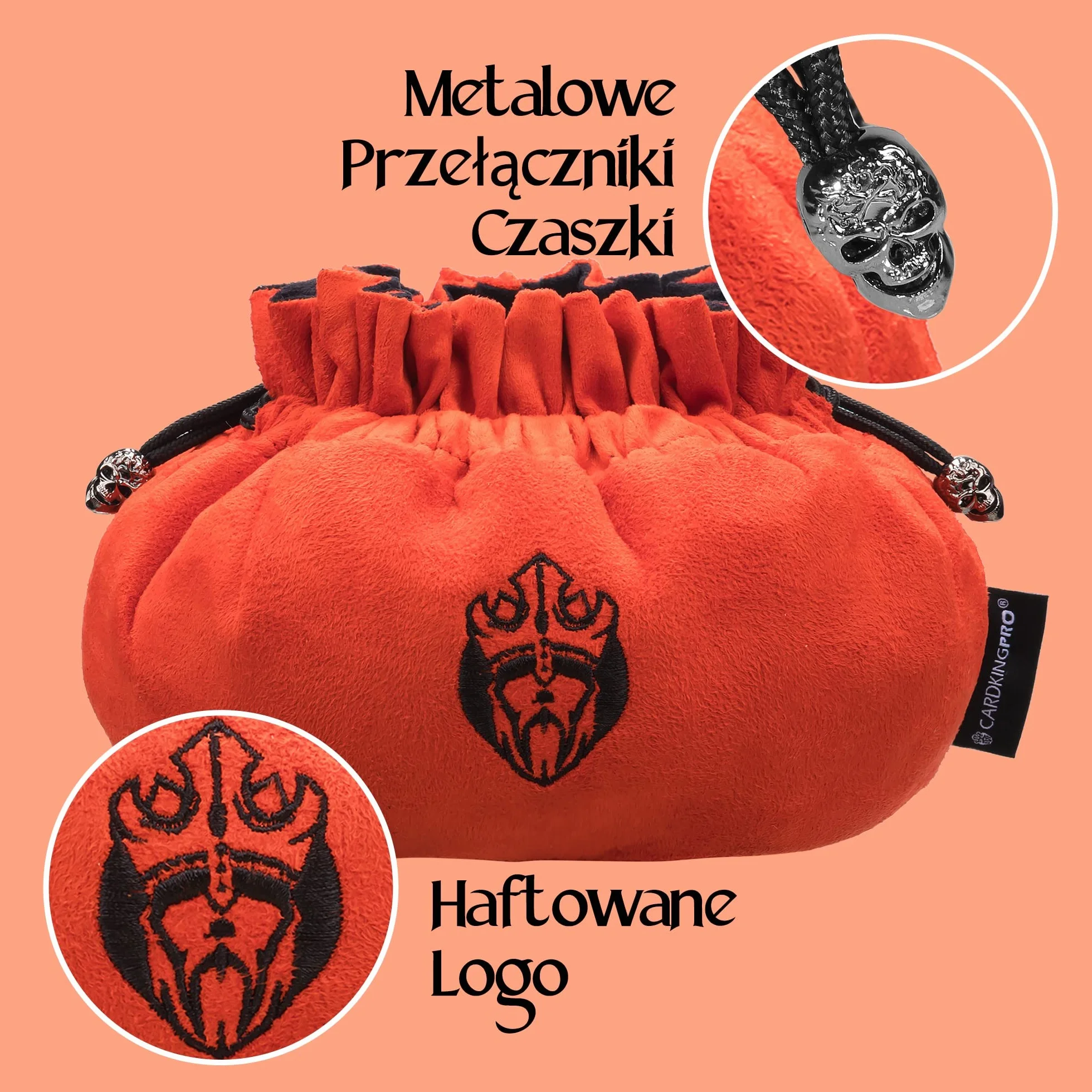 CardKingPro Ogromna Torba na Kości z Kieszeniami - Spalona Pomarańcza - Pojemność 150+ Kości - Świetny Organizer dla Kolekcjonerów, Idealna do Dungeons and Dragons [Opatentowany Design]