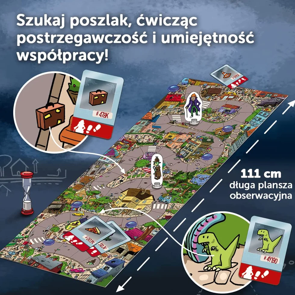 Trefl - Spy Guy - Kooperacyjna Gra Detektywistyczna, Rodzinna Gra Planszowa, Szukaj Dowodów i Złap Przestępcę, Ogromna Plansza z Miastem, Familijna Gra dla Dorosłych i Dzieci od 5 lat