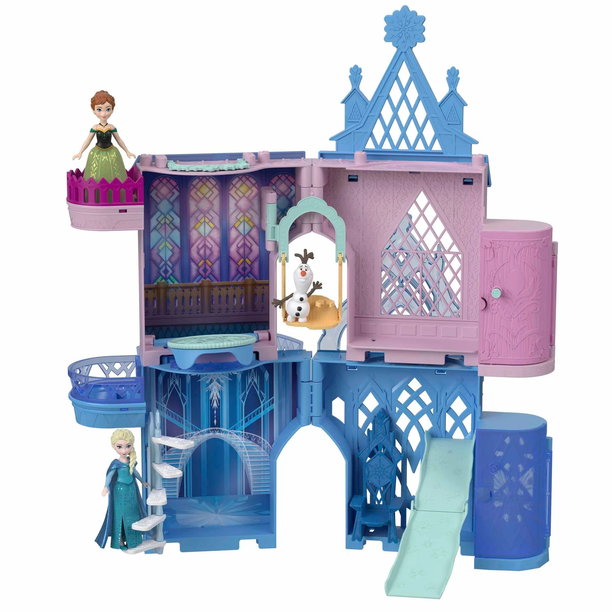 Mattel Disney Kraina Lodu Arendelle Castle zestaw modułowy z mini lalką Olaf i 7 akcesoriami, zabawka dla dzieci 3+