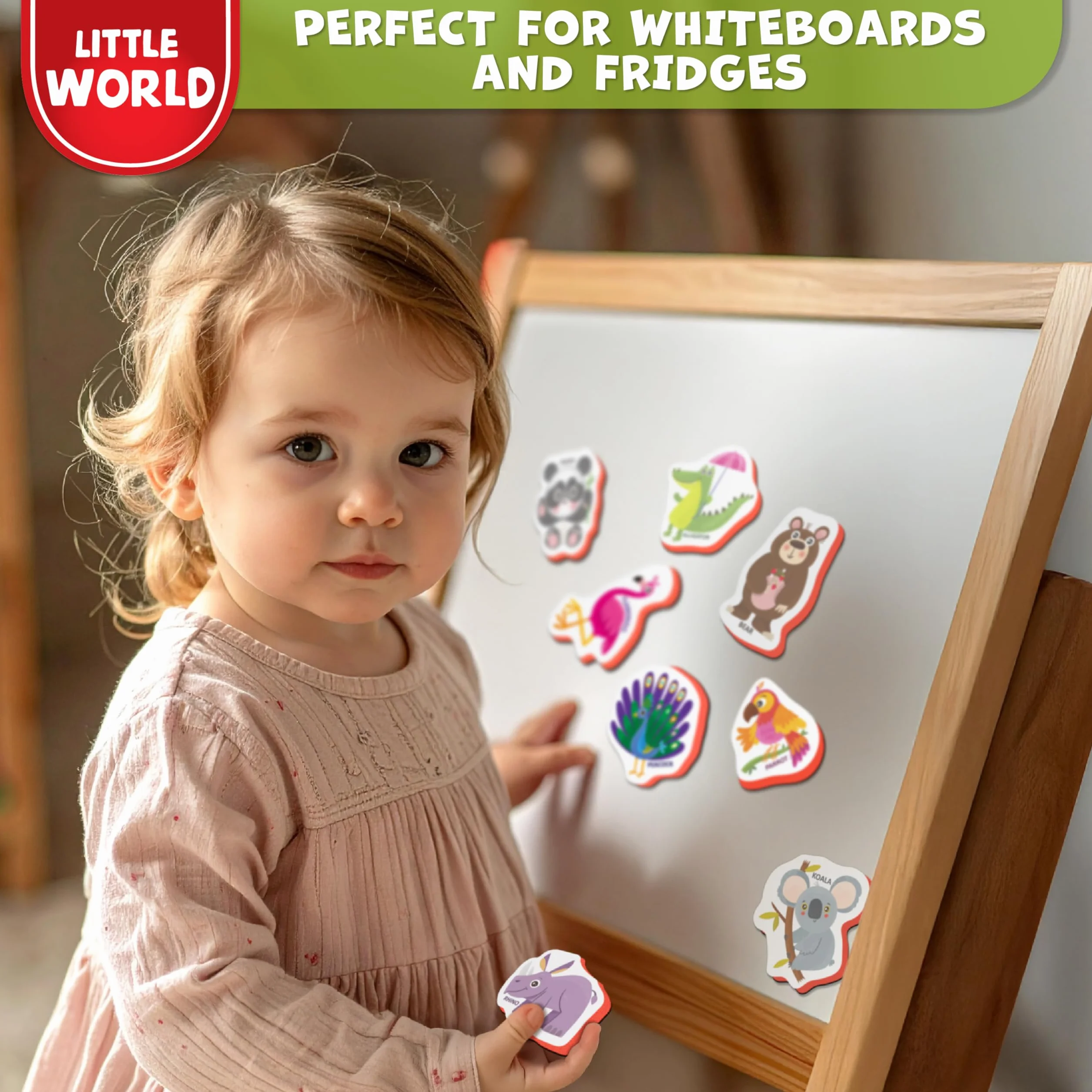 Little World 27 schuim koelkastmagneten voor peuters - grote peutermagneten - koelkastmagneten voor kinderen - koelkastmagneten voor kinderen - babymagneten - dierenmagneten voor kinderen op koelkast