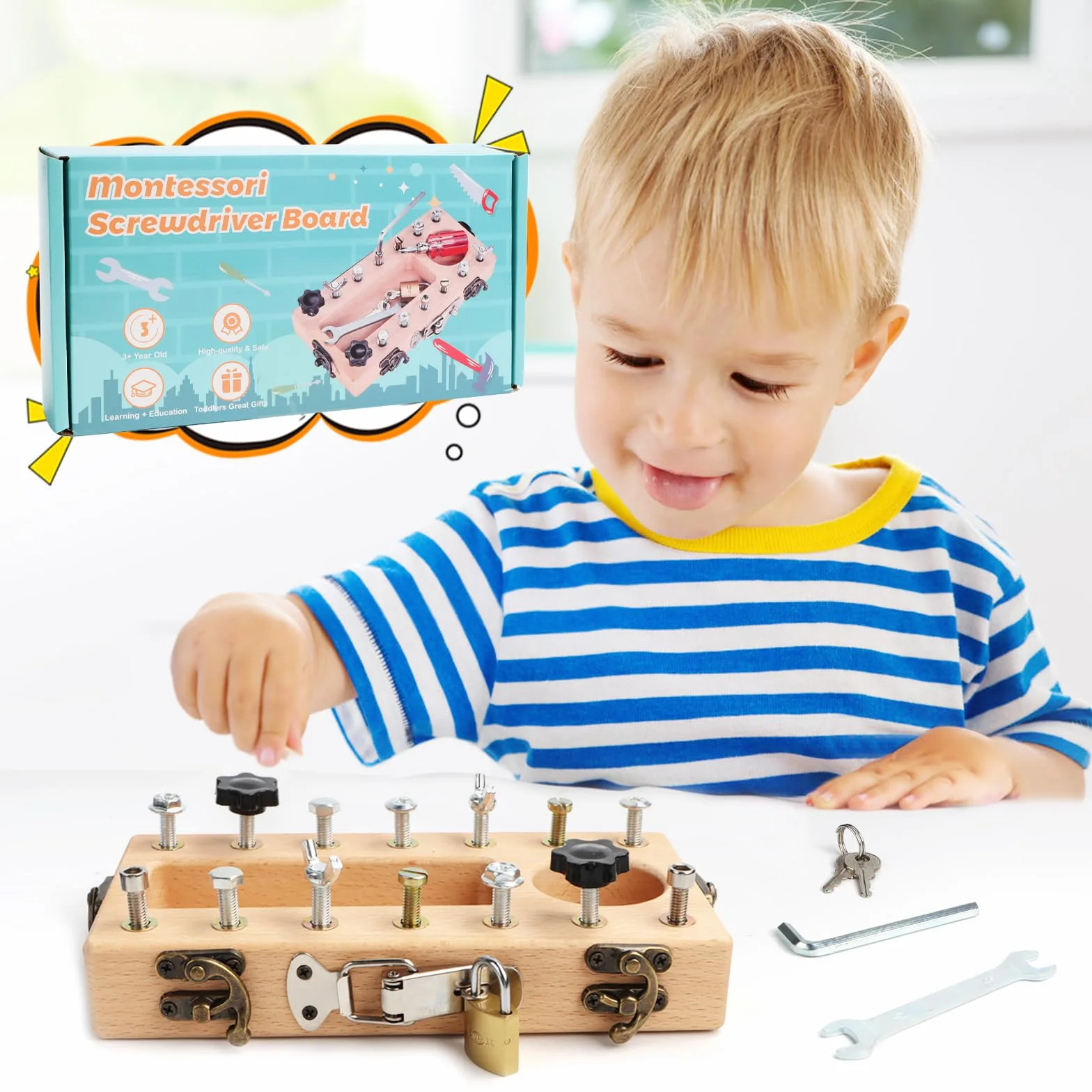 Drewniana zabawka Montessori zestaw wkrętaków dla dzieci 3+ lat