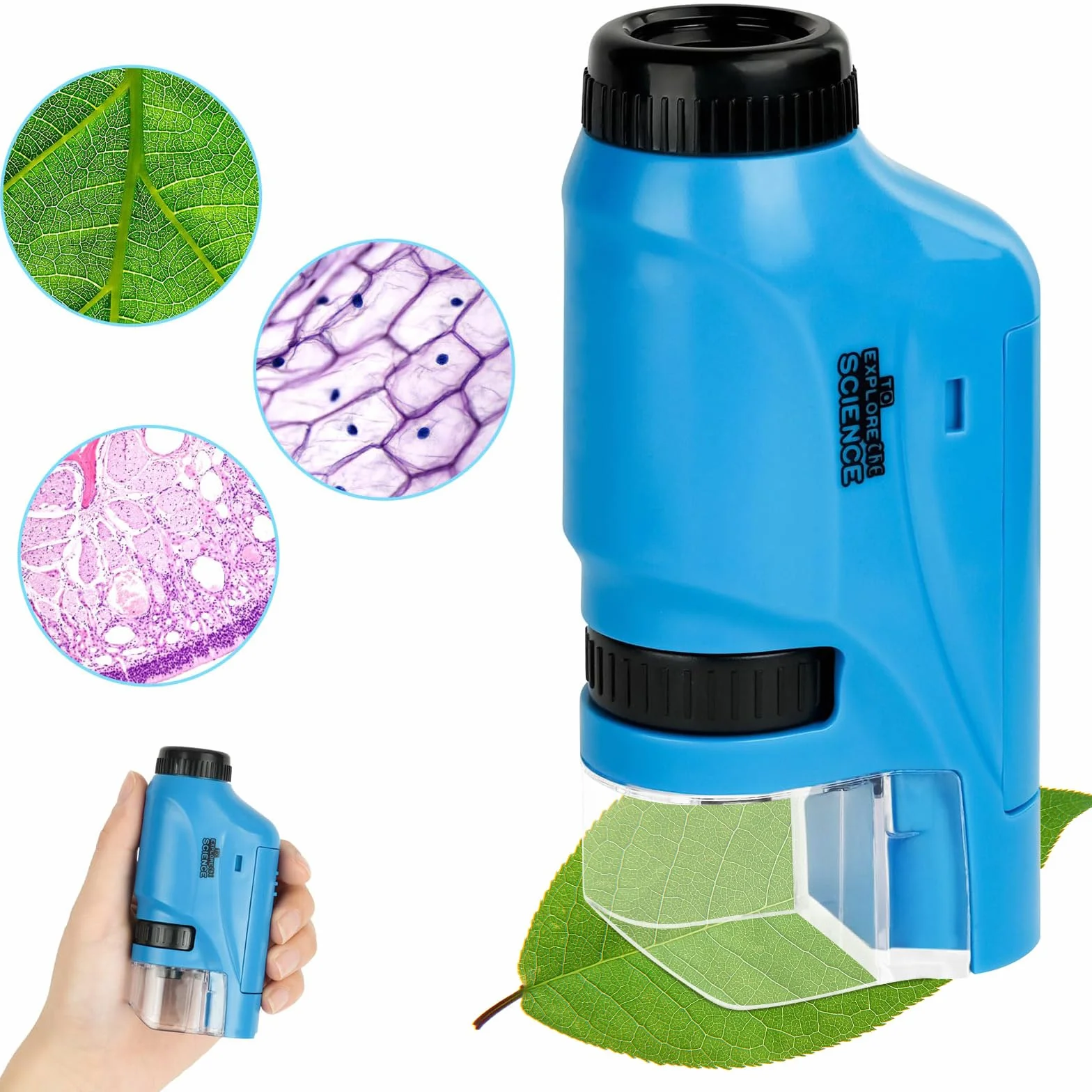 OSDUE Mikroskop Kieszonkowy dla Dzieci, Przenośny 60x-120x Mini Zoom z Podświetleniem LED, Zabawka Edukacyjna, Prezent dla Uczniów i Przedszkolaków
