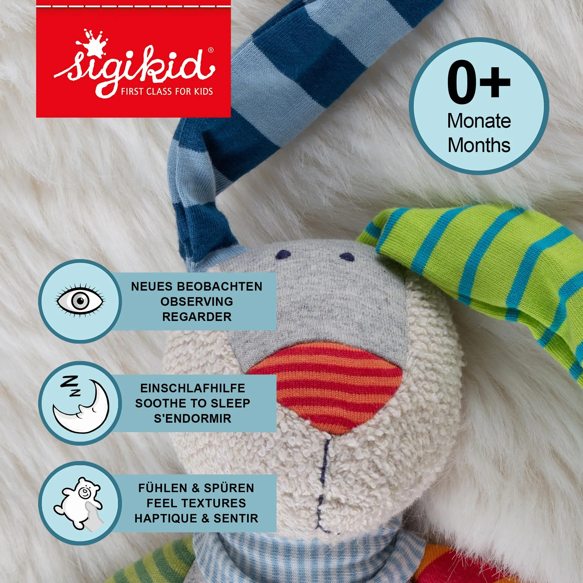 Sigikid 41274 koc, królik, Mädchen und Jungen, zabawka dla niemowląt, zalecana od urodzenia, wielokolorowa