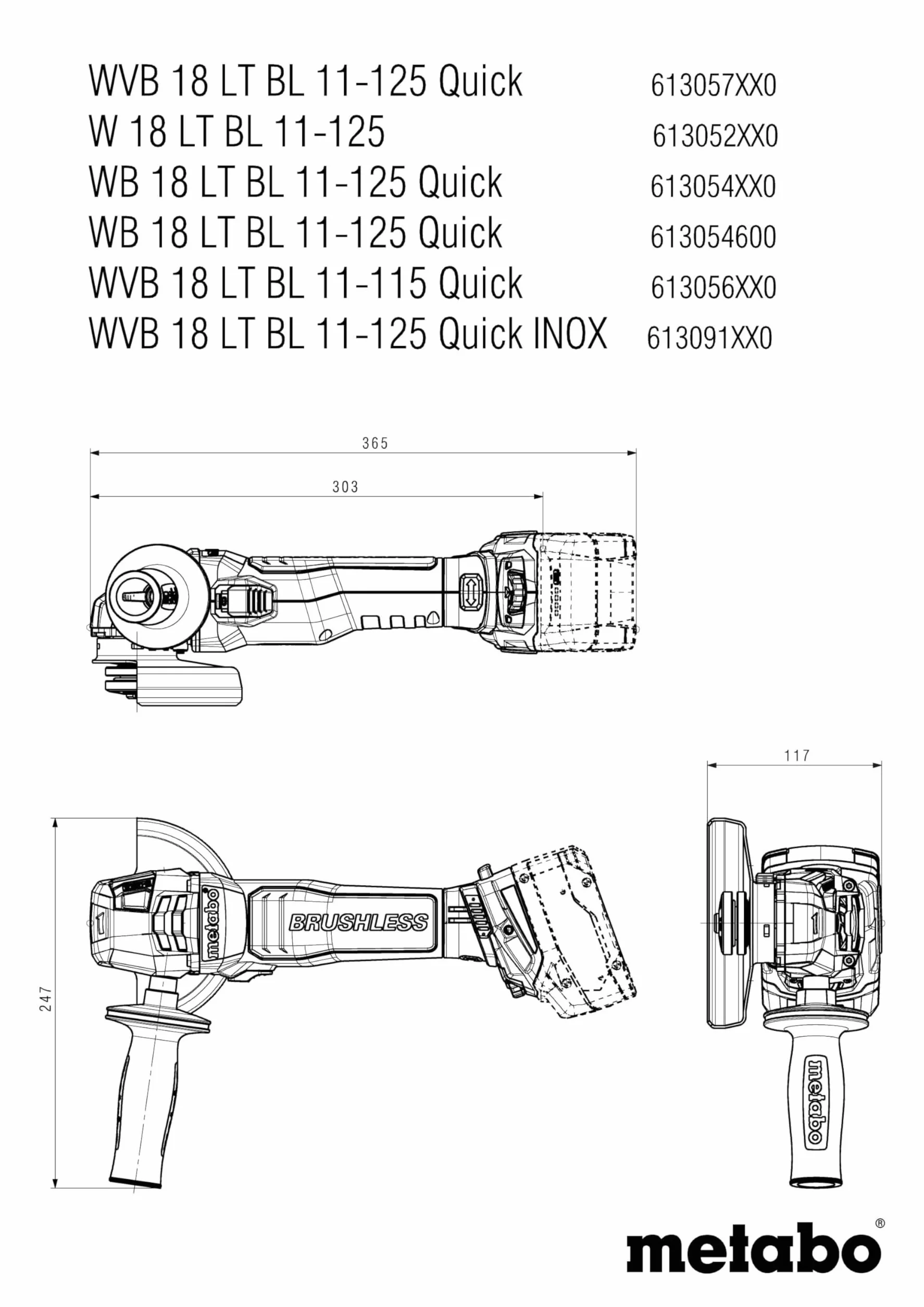 Metabo akumulatorowa szlifierka kątowa WVB 18 LT BL 11-125 Quick – 613057840 – 18 V – Szlifierka z wydajnym silnikiem bezszczotkowym – Bez akumulatora i ładowarki