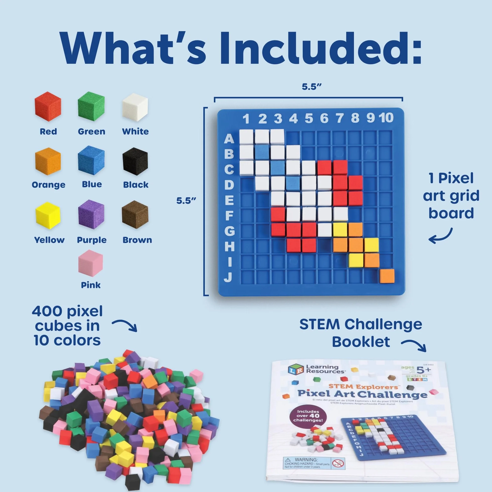 Learning Resources Pikselowa Sztuka STEM Explorers, 402 Elementy, Od 5 Lat, Zabawki dla Dzieci, Podstawy Kodowania, Zajęcia Szkolne