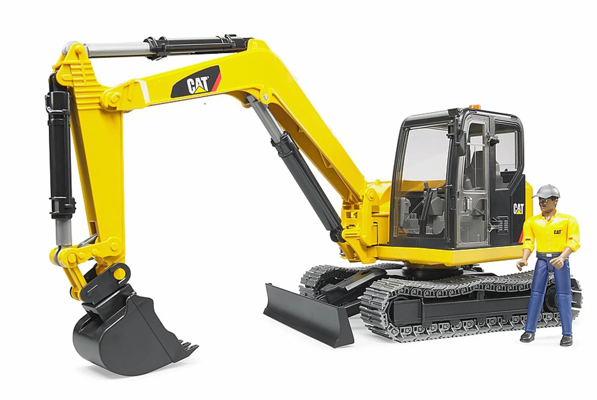 bruder 02466 - Minikoparka Cat z pracownikiem - 1:16 Pojazd budowlany, plac budowy, koparka, pracownik, bworld, maszyna budowlana, zabawka