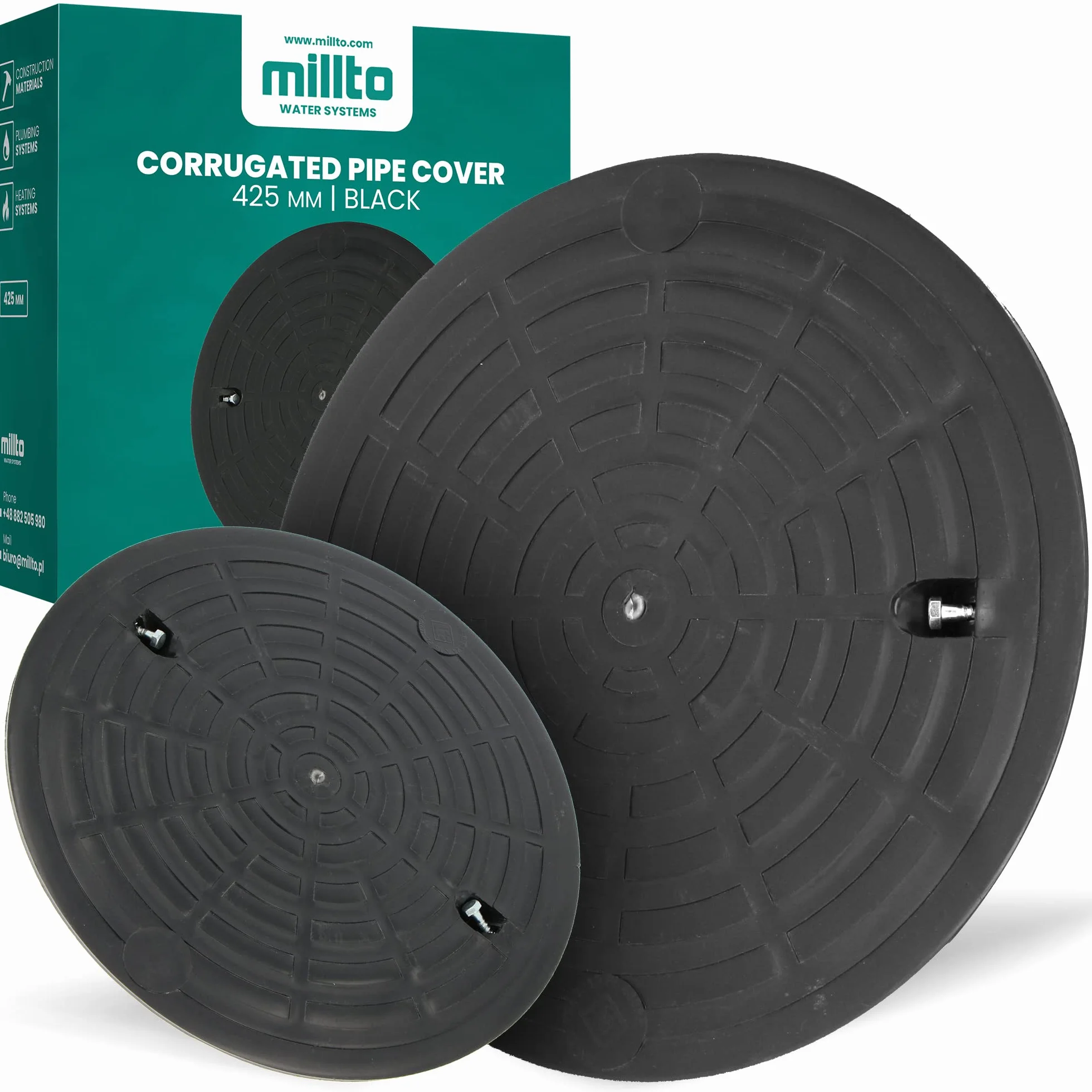 Millto™ Pokrywa Dekiel Rury Karbowanej 425 mm Właz Studni kanalizacji Komora Inspekcyjna Do Szamba Czarna Okrągła Rura Spustowa Studzienka