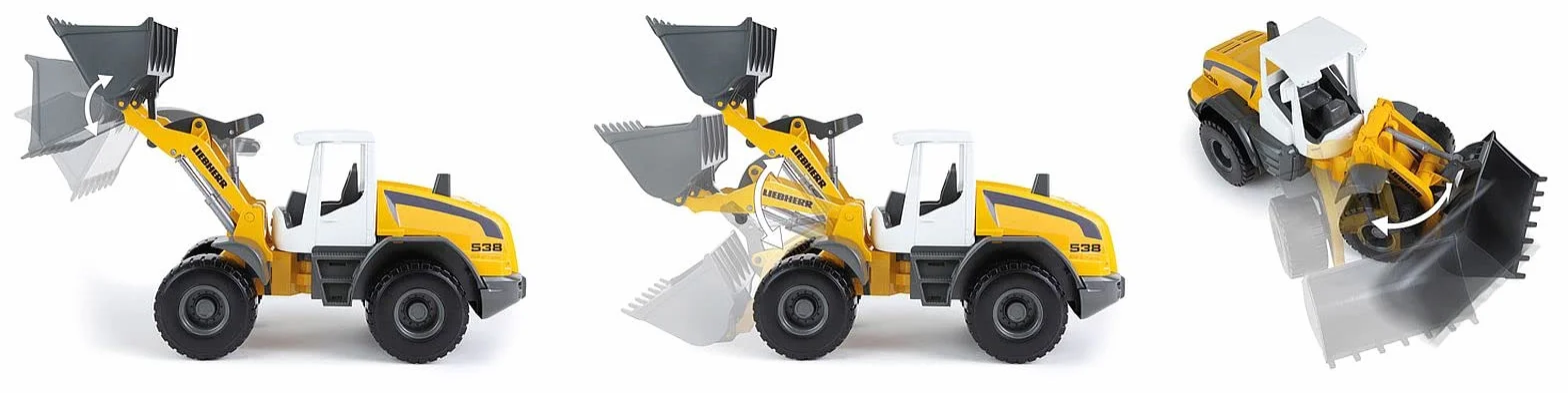 Lena Worxx Liebherr L538 Litronic 48 cm, realistyczny pojazd na plac budowy, wytrzymała zabawka z funkcjonalną szuflą i uchwytem, dla dzieci od 3 lat, żółta