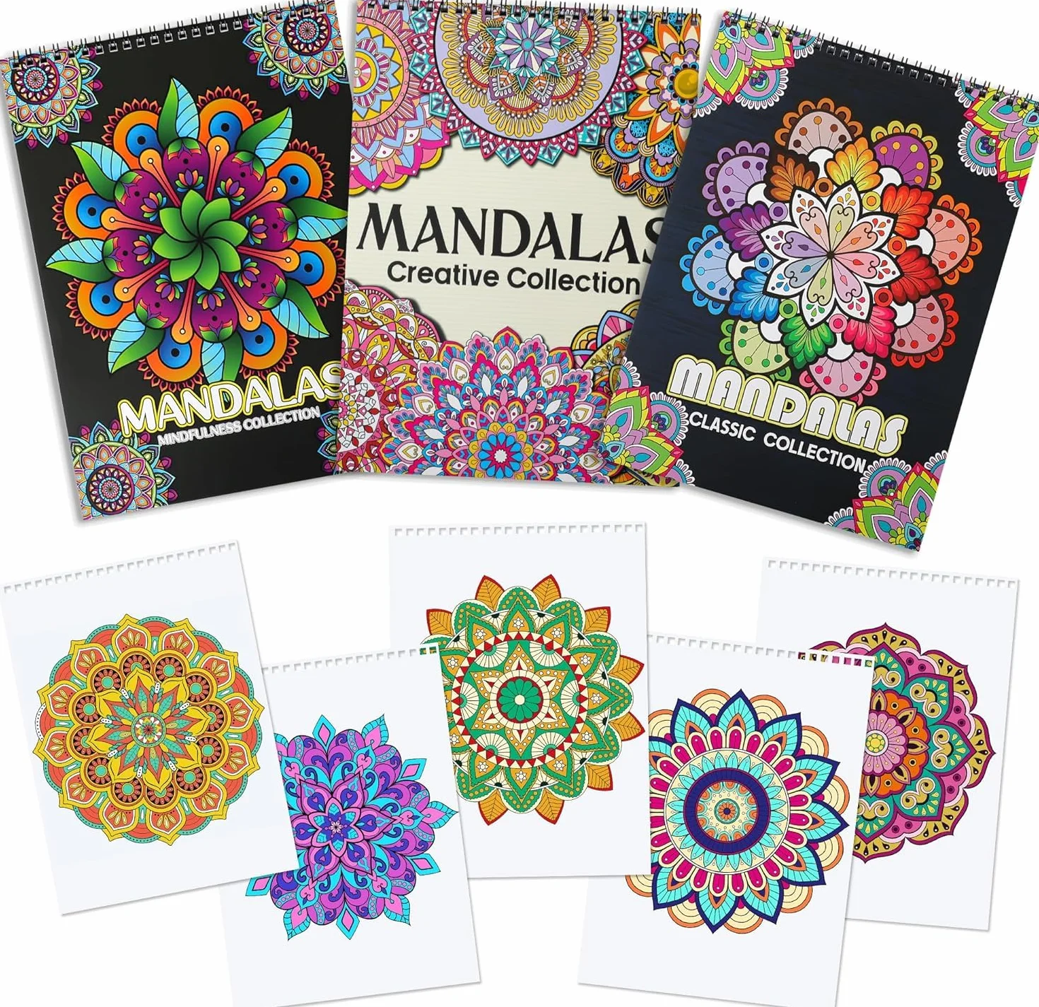 Atoke Zestaw 3 kolorowanek Mandala dla dorosłych, 60 unikalnych mandala do relaksu i zmniejszenia stresu, kolorowanka spiralnie zszywana, prezenty relaksu i rozwagi dla dorosłych, kobiet i mężczyzn