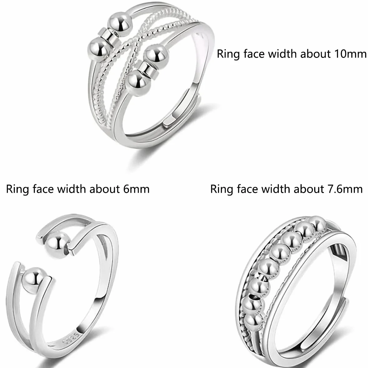 Fidget Ring antystresowy srebrny regulowany dla kobiet
