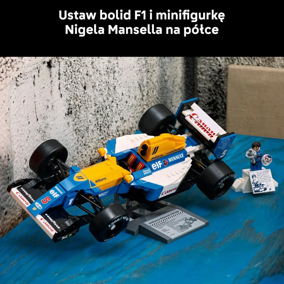 LEGO Icons Williams Racing FW14B i Nigel Mansell, Zestaw dla Dorosłych, Model Samochodu Ferrari, Kolekcjonerski Bolid F1, Dekoracje do Domu i Biura, Pomysł na Prezent dla Mężczyzn i Kobiet 10353