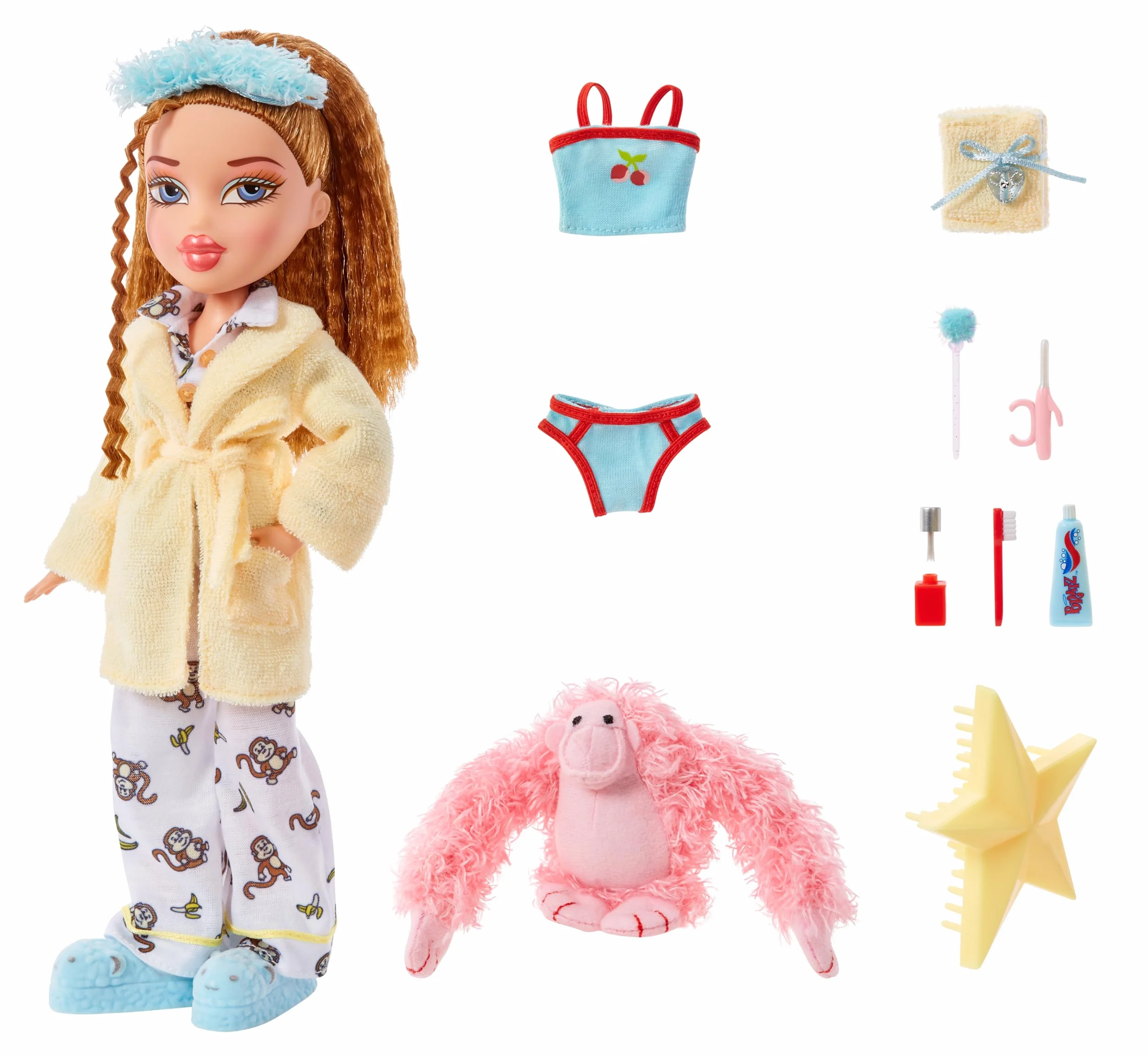 Bratz Slumber Party - Modna Lalka Meygan - z 2 Kompletami Piżam, Pluszowym Zwierzątkiem i Akcesoriami - Odpowiednia dla Dzieci i Kolekcjonerów