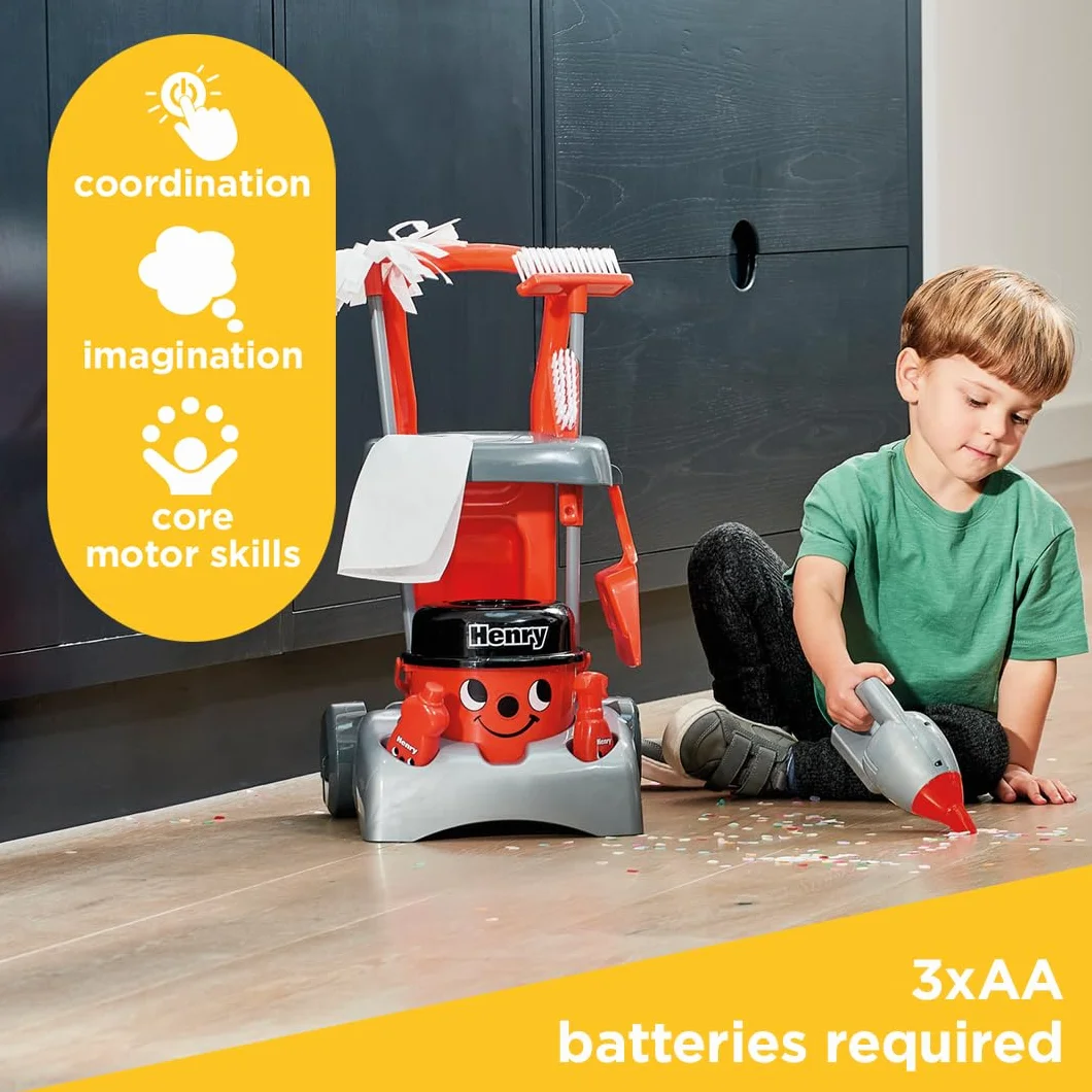 Casdon Henry Deluxe Cleaning Trolley, Realistic Toy Cleaning Trolley For Children Aged 3+, Includes Several Tools For Thorough Cleaning Days!